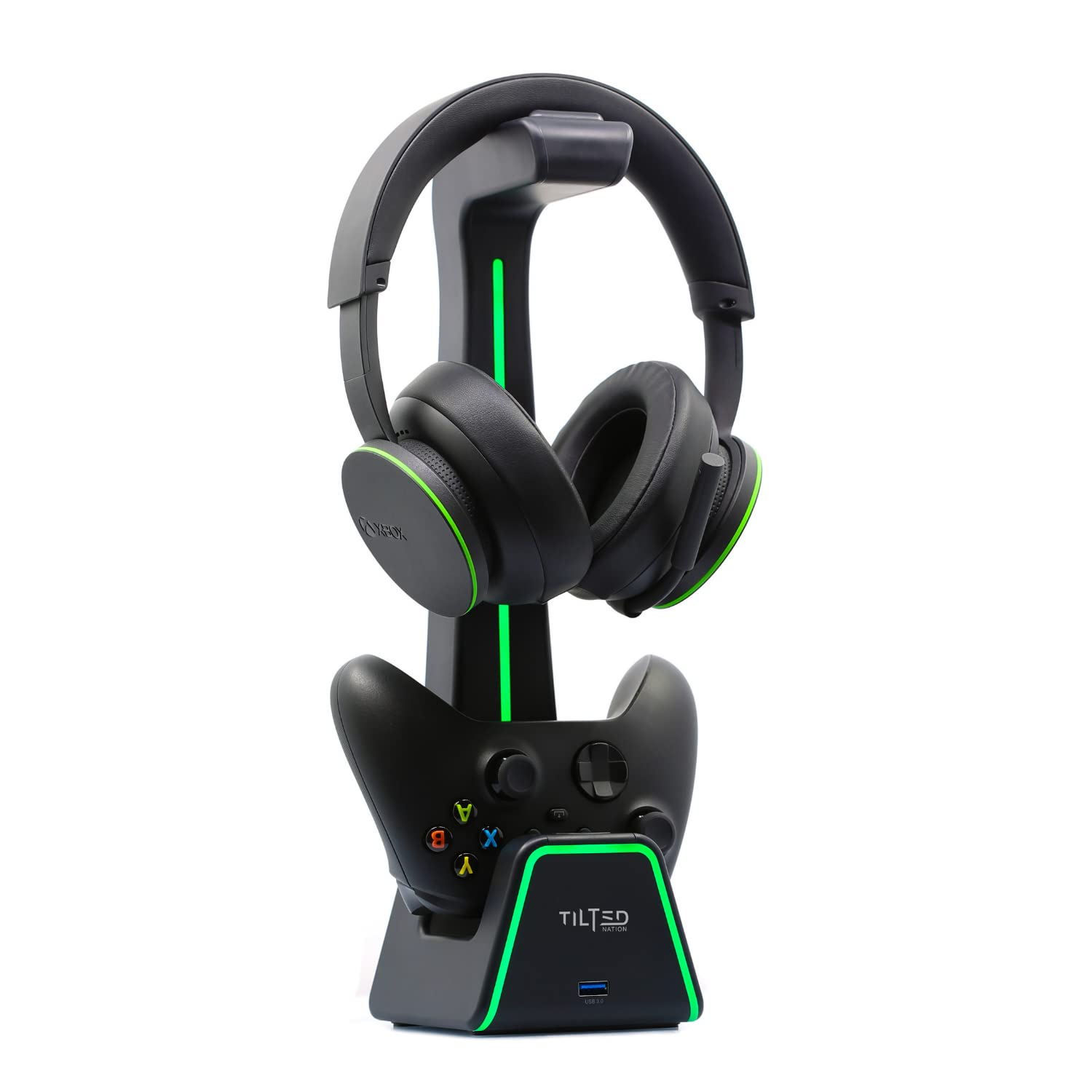 Tilted Nation 3 in 1 Gaming Headset and Controller Stand for PS5 and Xbox Series X Charging Station - Game Controller Holder and Headphone Stand for Desk with PlayStation and Xbox Magnetic Charger - Flex Gamingproduct_type