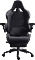 Video Massage Gaming Chair PU Leather Bucket Seat with Retractable Footrest and Adjustable Lumbar Support Ergonomic High Back Black 48 inches - Flex Gamingproduct_type