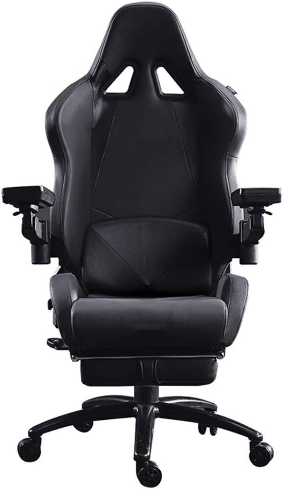 Video Massage Gaming Chair PU Leather Bucket Seat with Retractable Footrest and Adjustable Lumbar Support Ergonomic High Back Black 48 inches - Flex Gamingproduct_type