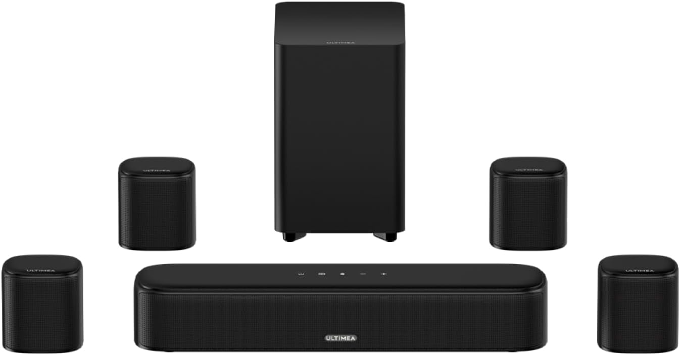 ULTIMEA 7.1ch Sound Bar with Subwoofer, 330W Peak Power, Virtual Surround Sound System for Smart TV, Home Theater Soundbar with 4 Surround Speakers, App Control, Opt/AUX/BT, Aura A40 (2026 Upgraded) - Flex Gamingproduct_type