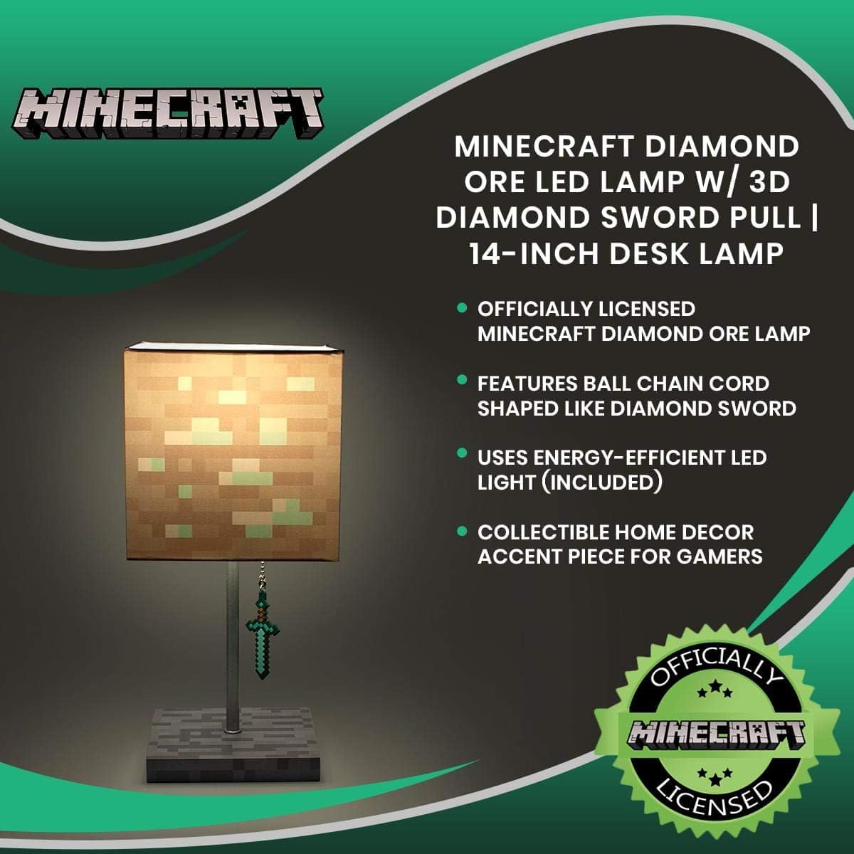 Minecraft Diamond Ore Block LED Desk Lamp with Diamond Sword Puller