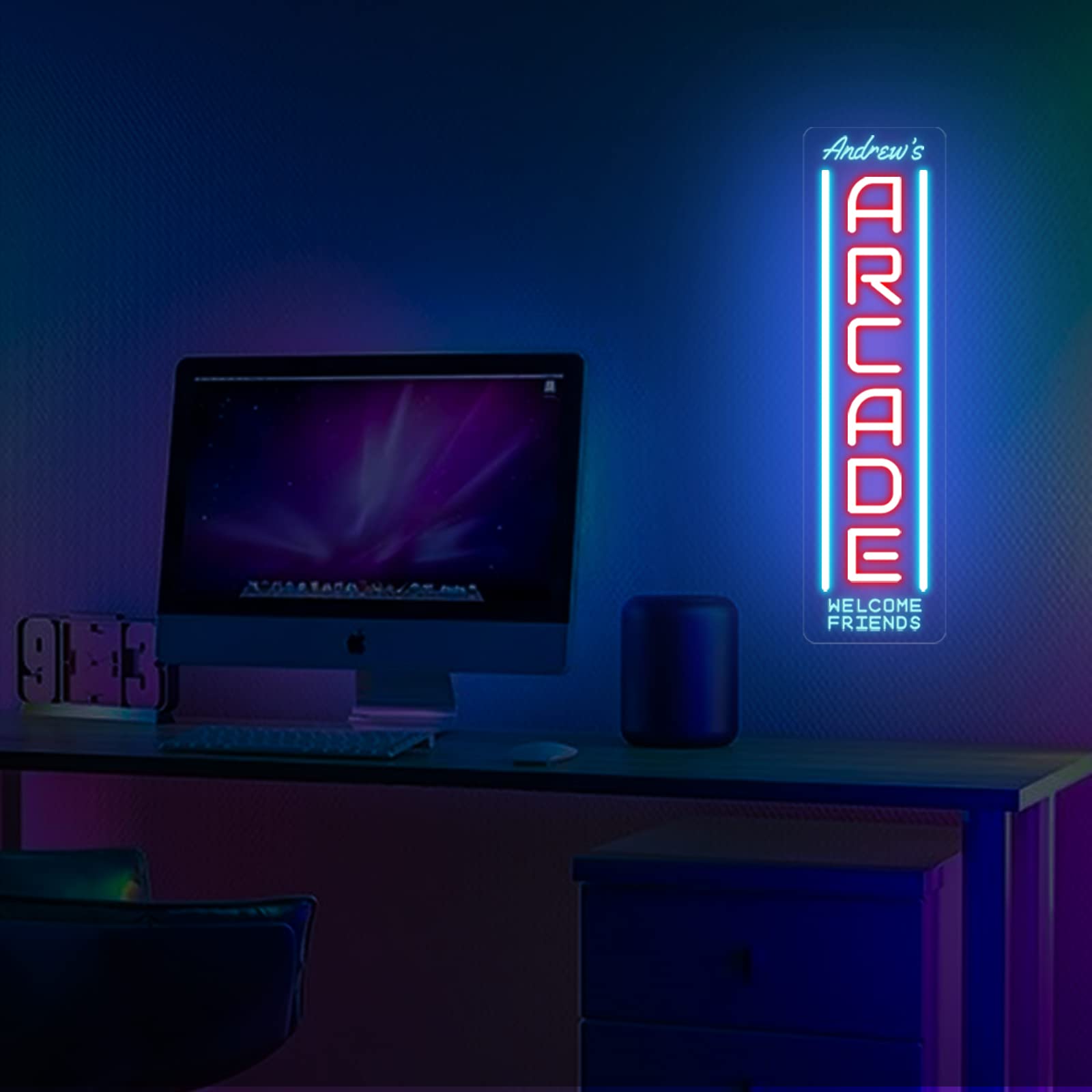 Custom Arcade Neon Sign, Ugrade Retro Game Ghost LED Neon Light Sign, Handmade Aesthetic Night Lamp for Game Room, Business Recreation Bedroom Birthday Gift (Arcade)