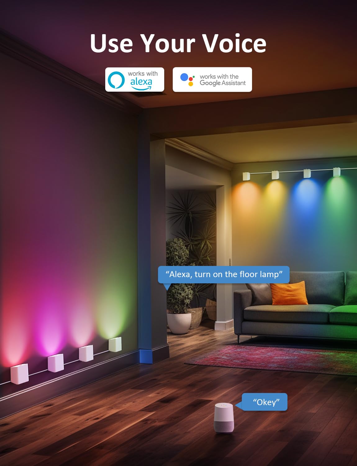 APPECK Smart Wall Sconces 4 Pack, LED Wall Lights RGBCW 8FT, Indoor Dimmable Sconce Lights for Living Room, Bedroom, Game Room, Home Decoration, Music Sync Ambient Lighting Compatible with Alexa - Flex Gamingproduct_type