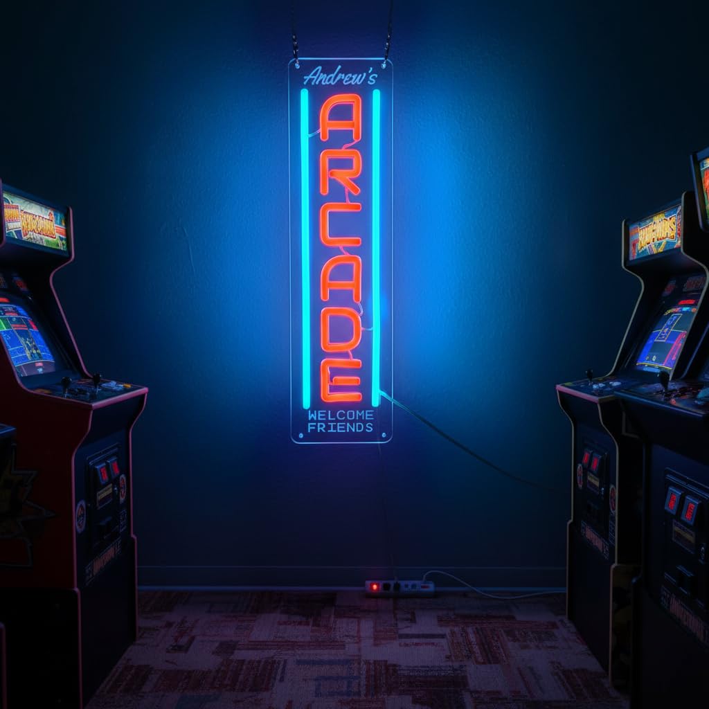 Custom Arcade Neon Sign, Ugrade Retro Game Ghost LED Neon Light Sign, Handmade Aesthetic Night Lamp for Game Room, Business Recreation Bedroom Birthday Gift (Arcade)