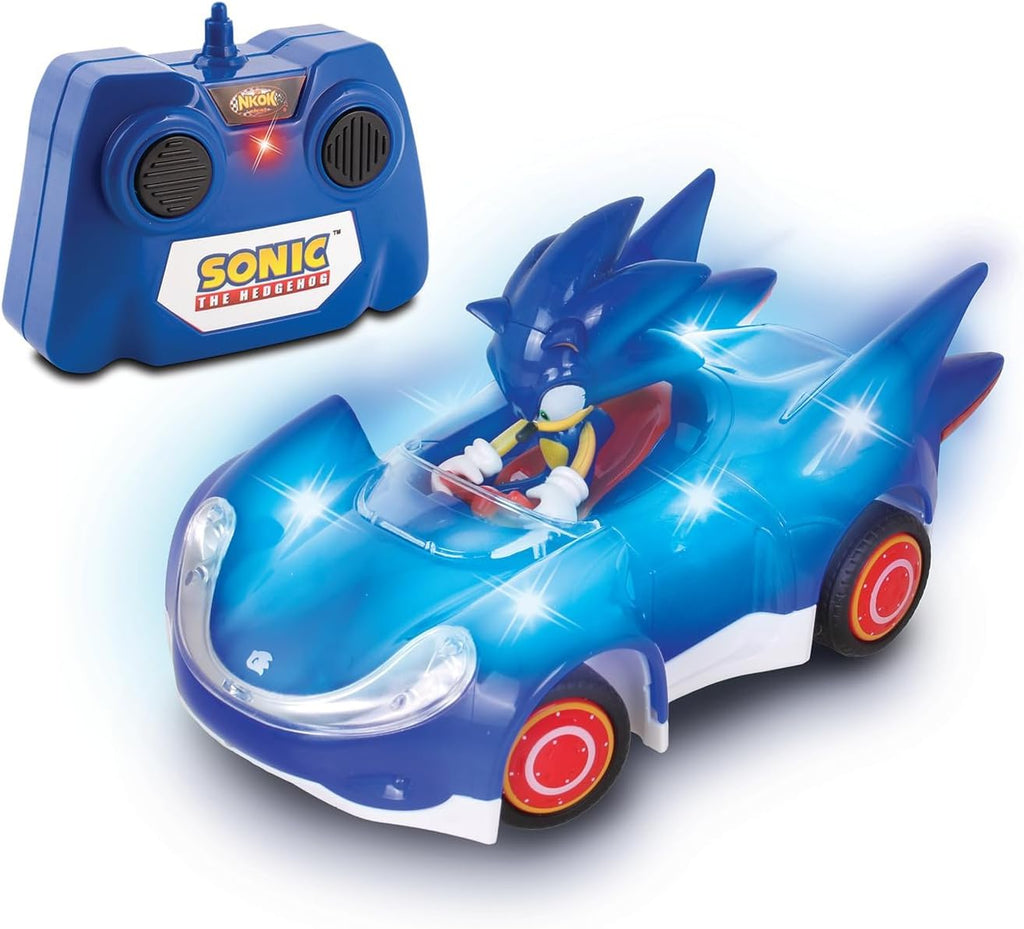 NKOK Sonic RC Car Glow Racer – Light-Up Remote Control Car, 1/28 Scale | Official Sonic the Hedgehog RC Toy with Easy Controls, Indoor & Outdoor Racing Fun, Collectible Design & Kids Gift, Ages 6+