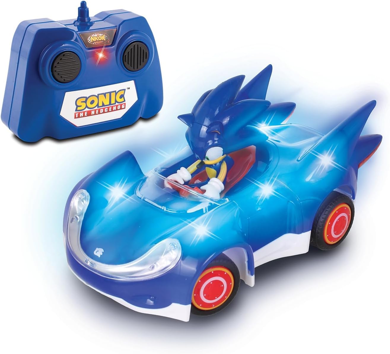 NKOK Sonic RC Car Glow Racer – Light-Up Remote Control Car, 1/28 Scale | Official Sonic the Hedgehog RC Toy with Easy Controls, Indoor & Outdoor Racing Fun, Collectible Design & Kids Gift, Ages 6+