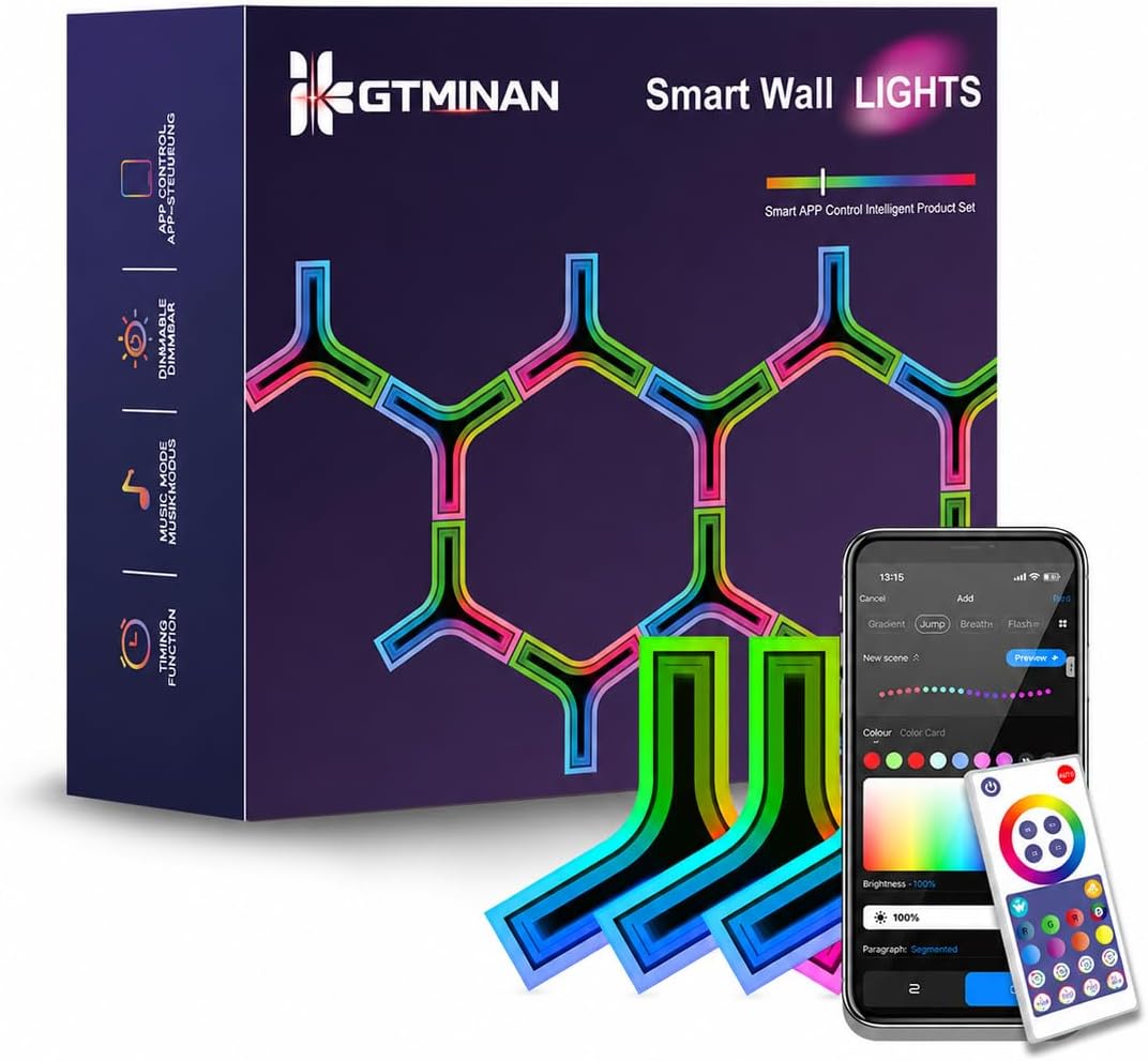 Gtminan Y-Shaped 3D RGB LED Wall Lights – 8 Pack