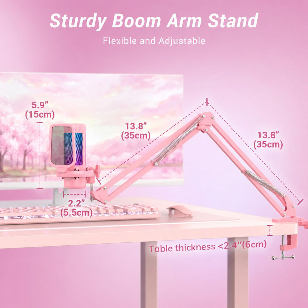TONOR Gaming Microphone Set with Boom Arm, Vocal Condenser Microphone for Content Creators, USB Mic for PC with Stand, RGB, Tap Mute, Gain Control, Gaming Equipemnt, Twitch, Streaming, TC310+ | Boom Arm Set, USB Mic with Controllable Light, One Tap Mute,