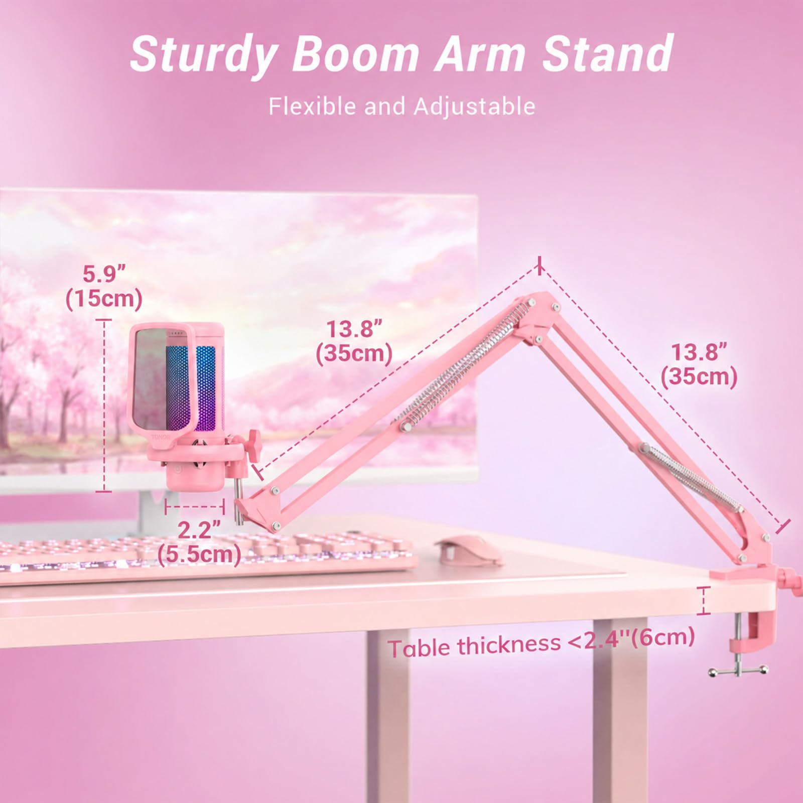 TONOR Gaming Microphone Set with Boom Arm, Vocal Condenser Microphone for Content Creators, USB Mic for PC with Stand, RGB, Tap Mute, Gain Control, Gaming Equipemnt, Twitch, Streaming, TC310+ | Boom Arm Set, USB Mic with Controllable Light, One Tap Mute,