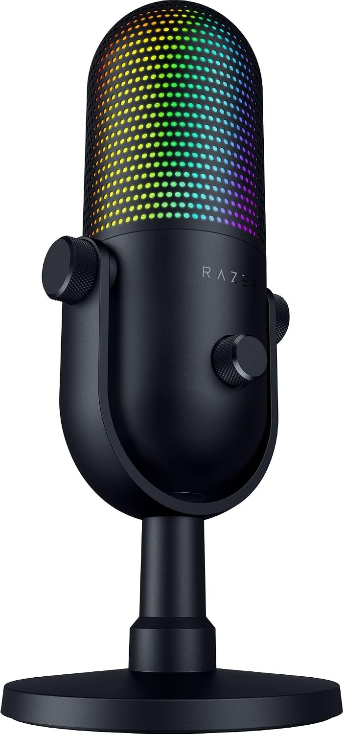 Razer Seiren V3 Chroma RGB, Stream & Game Reactive, USB Microphone, Black | Tap-to-Mute Sensor, Condenser Mic, Digital Gain Limiter & Shock Absorber, Works with OBS, Discord, Zoom, Teams