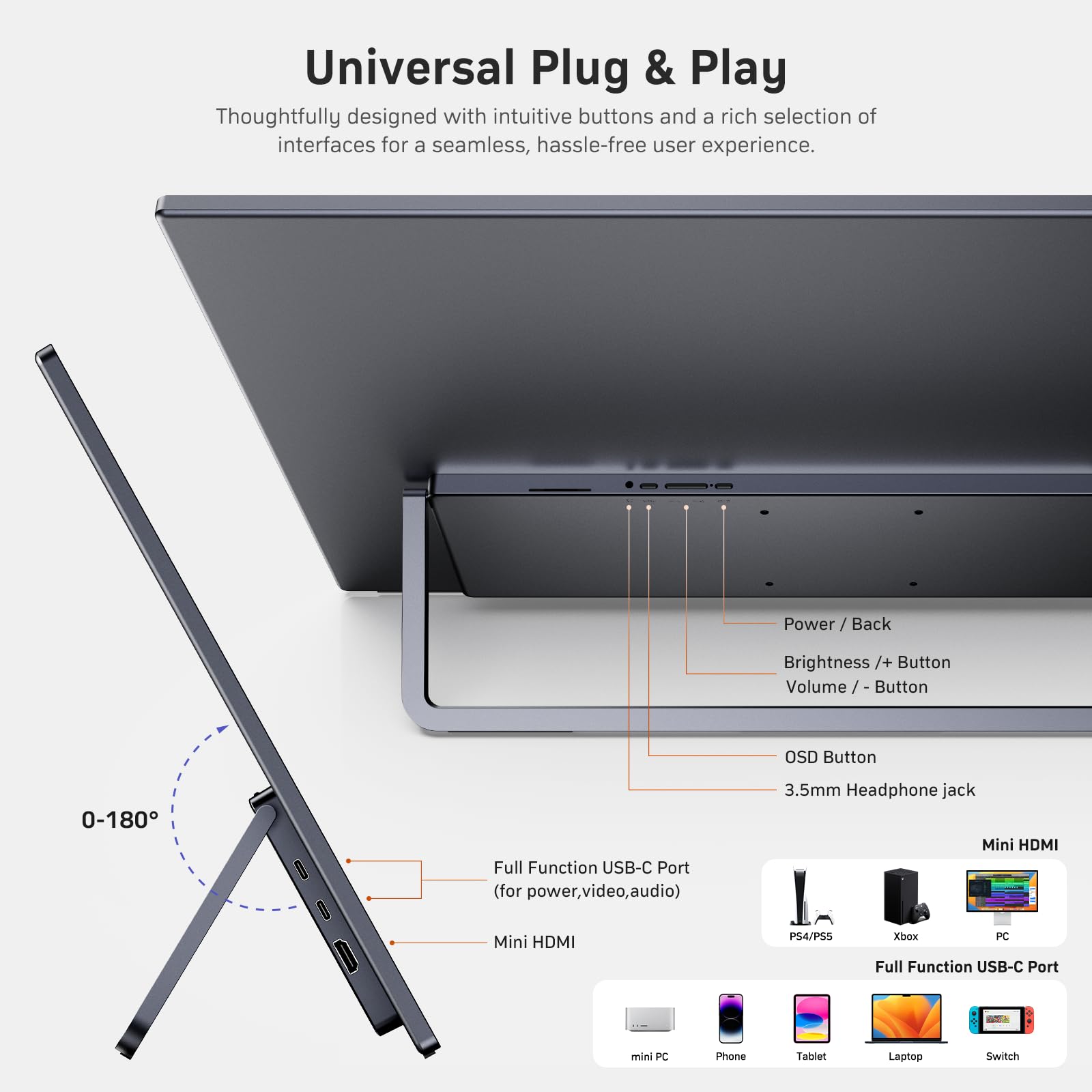 MNN Portable Monitor 15.6inch FHD 1080P 60Hz USB C HDMI Gaming Ultra-Slim IPS Display w/Smart Cover & Speakers,HDR Plug&Play, External Monitor for Laptop PC Phone Mac (15.6'' 1080P) - Flex Gamingproduct_type