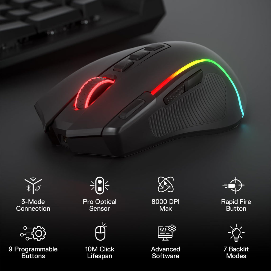 Redragon M612 Predator RGB Gaming Mouse, 8000 DPI Wired Optical Mouse with 11 Programmable Buttons & 5 Backlit Modes, Software Supports DIY Keybinds Rapid Fire Button - Flex Gamingproduct_type