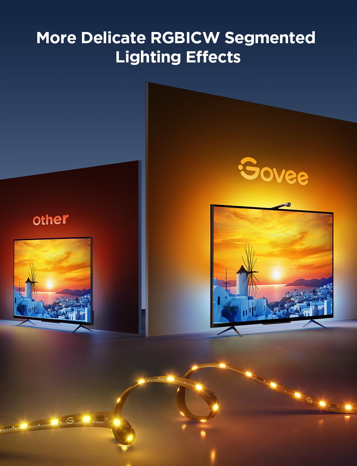 Govee TV Backlight 3 Lite with Fish-Eye Correction Function Sync to 75-85 Inch TVs, 16.4ft RGBICW Wi-Fi LED Strip Lights with Camera, 4 Colors in 1 Lamp Bead, Voice and APP Control, Adapter - Flex Gamingproduct_type
