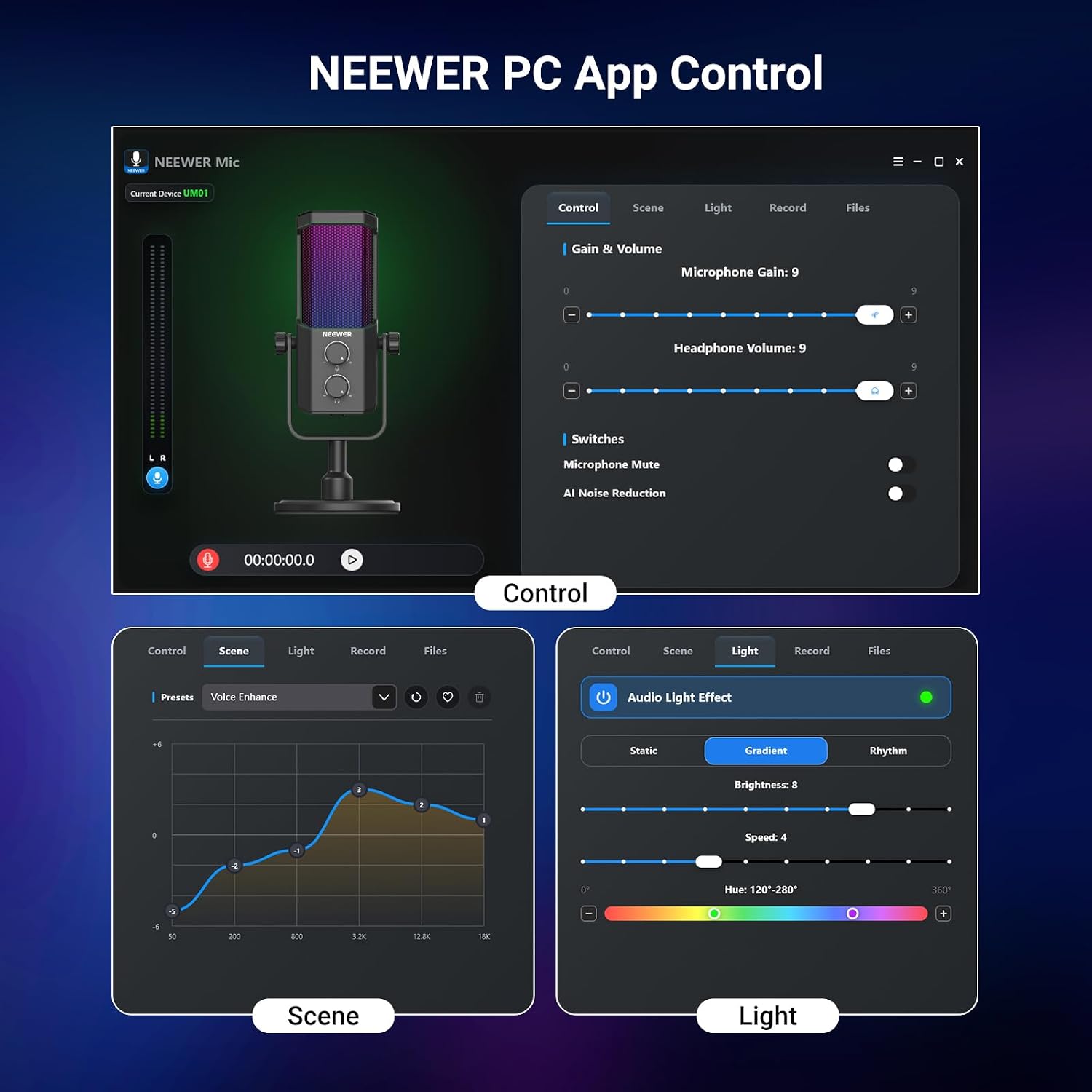 NEEWER UM01 AI Noise Canceling USB Microphone, Plug & Play Cardioid RGB Condenser Mic Mute/Music Sync/App Control for Android Windows PC Mac PS4/5 Gaming Recording Streaming Podcasting Studio Computer - Flex Gamingproduct_type