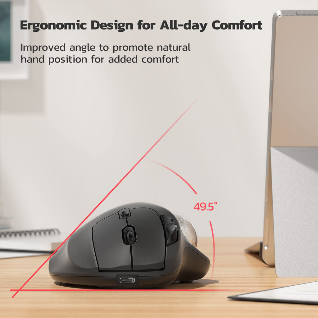 Nulea M501 Wireless Trackball Mouse, Rechargeable Ergonomic, Easy Thumb Control, Precise & Smooth Tracking, 3 Device Connection (Bluetooth or USB Receiver), Compatible for PC, Laptop, Mac, Windows. - Flex Gamingproduct_type