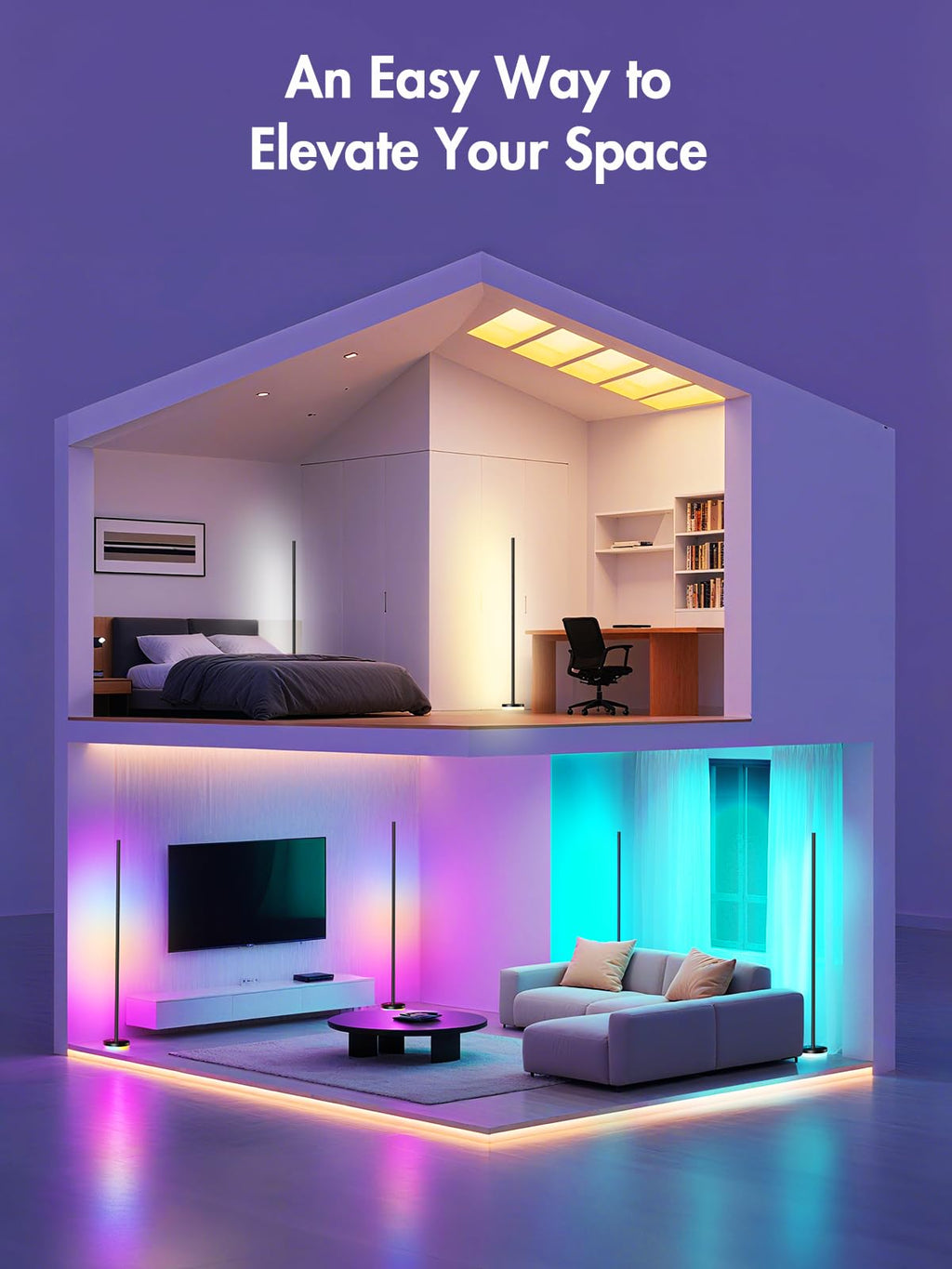 OIYN Corner Floor Lamp, RGBICW LED Corner Lamp with 1300lm Smart Modern Floor Lamp,App & Remote Control,Music Sync,Color Changing Standing Lamp for Bedroom Living Room and Gaming Rooms - Flex Gamingproduct_type