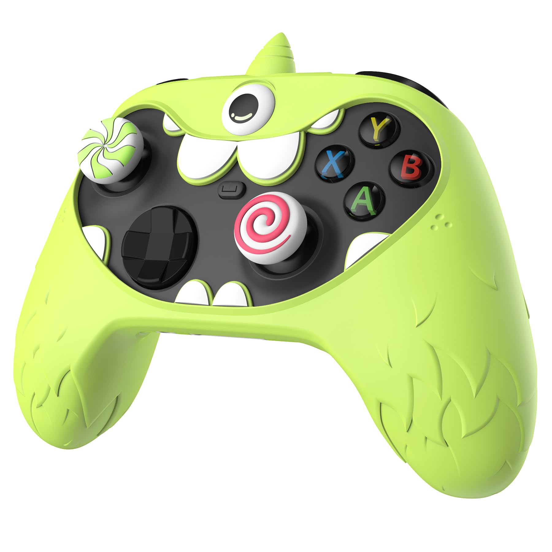 PlayVital MonoEye Monster Controller Skin for Xbox Series X/S - Cute Anti-Slip Silicone Cover Case with 4 Candy Thumb Grip Caps & Stickers, Full Protection Set, Green - Flex Gamingproduct_type