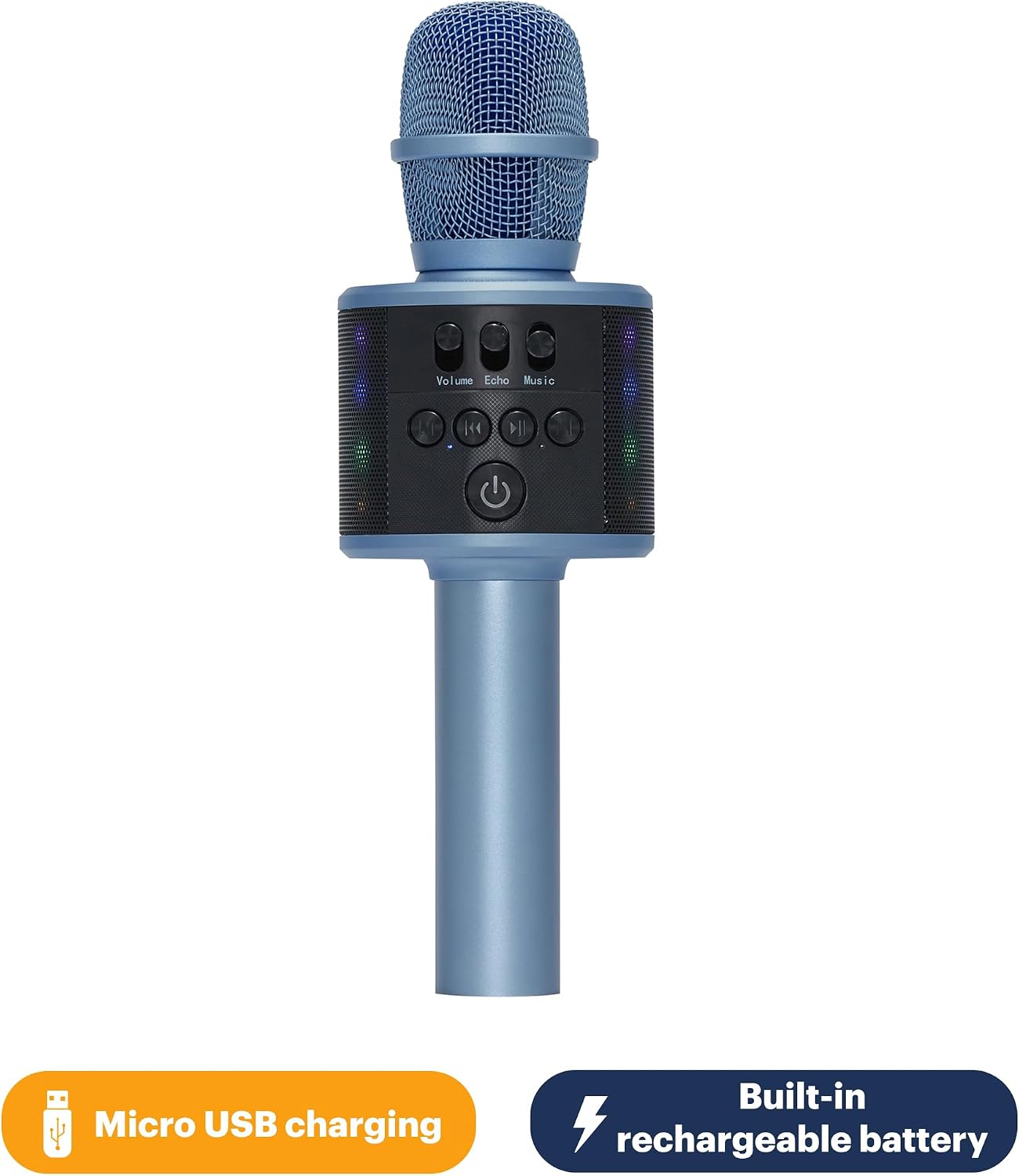 Wireless Bluetooth Karaoke Microphone with Built-in Speakers + HD Recording, Portable Handheld Mic | Blue