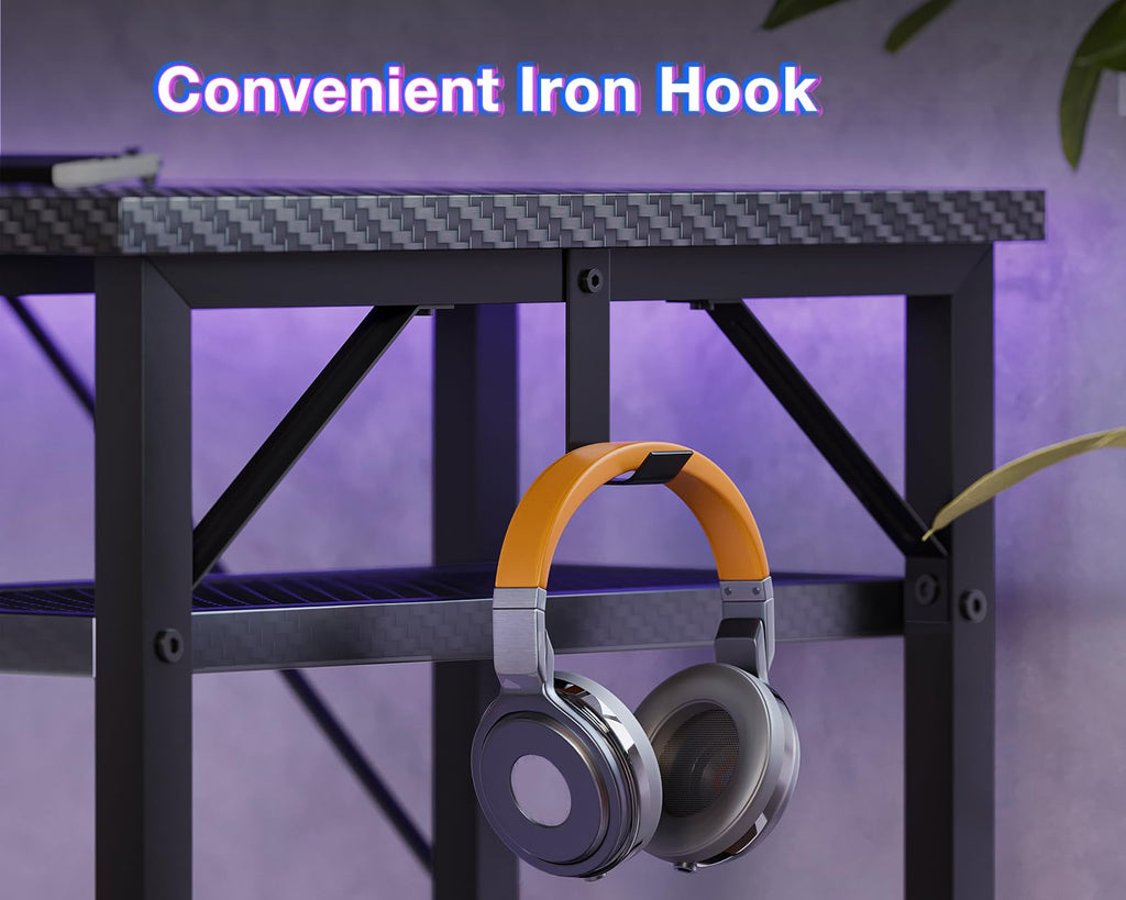ODK 53" L Shaped Gaming Desk with Hutch & Headphone Hook, Corner Computer Table with Storage Shelves for Home Office, Black - Flex Gamingproduct_type