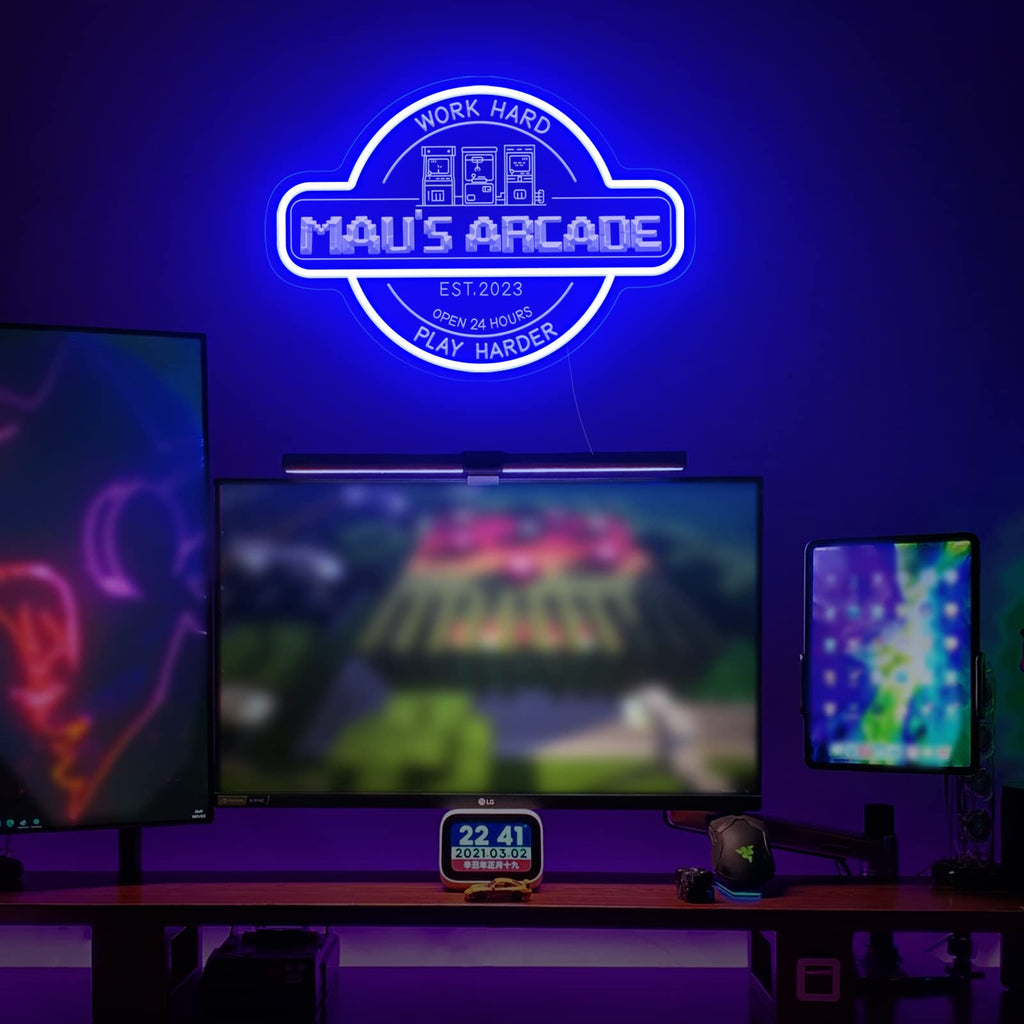 Custom Arcade Neon Sign, Ugrade Retro Game Ghost LED Neon Light Sign, Handmade Aesthetic Night Lamp for Game Room, Business Recreation Bedroom Birthday Gift (Arcade)