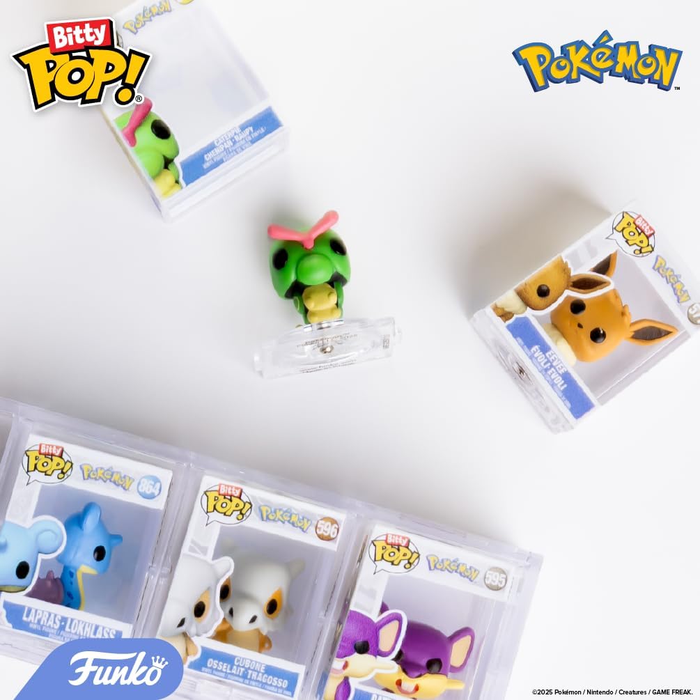 Funko Bitty POP! 4 Pack: Pokemon - Squirtle, Eevee, Growlithe, Psyduck | Official Video Games Merch - Tiny 0.9 inch Figures with Display Shelf - Cake Topper, Party Bag and Stocking Filler Gift