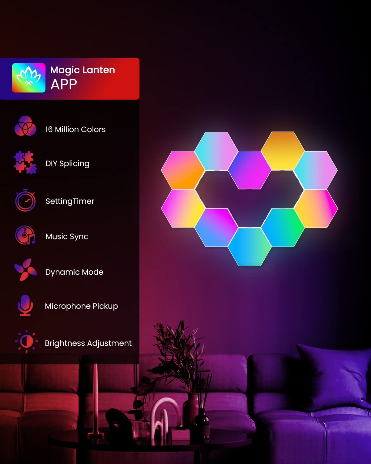 NIUCOO RGB Hexagon LED Wall Panels – 3 Sizes