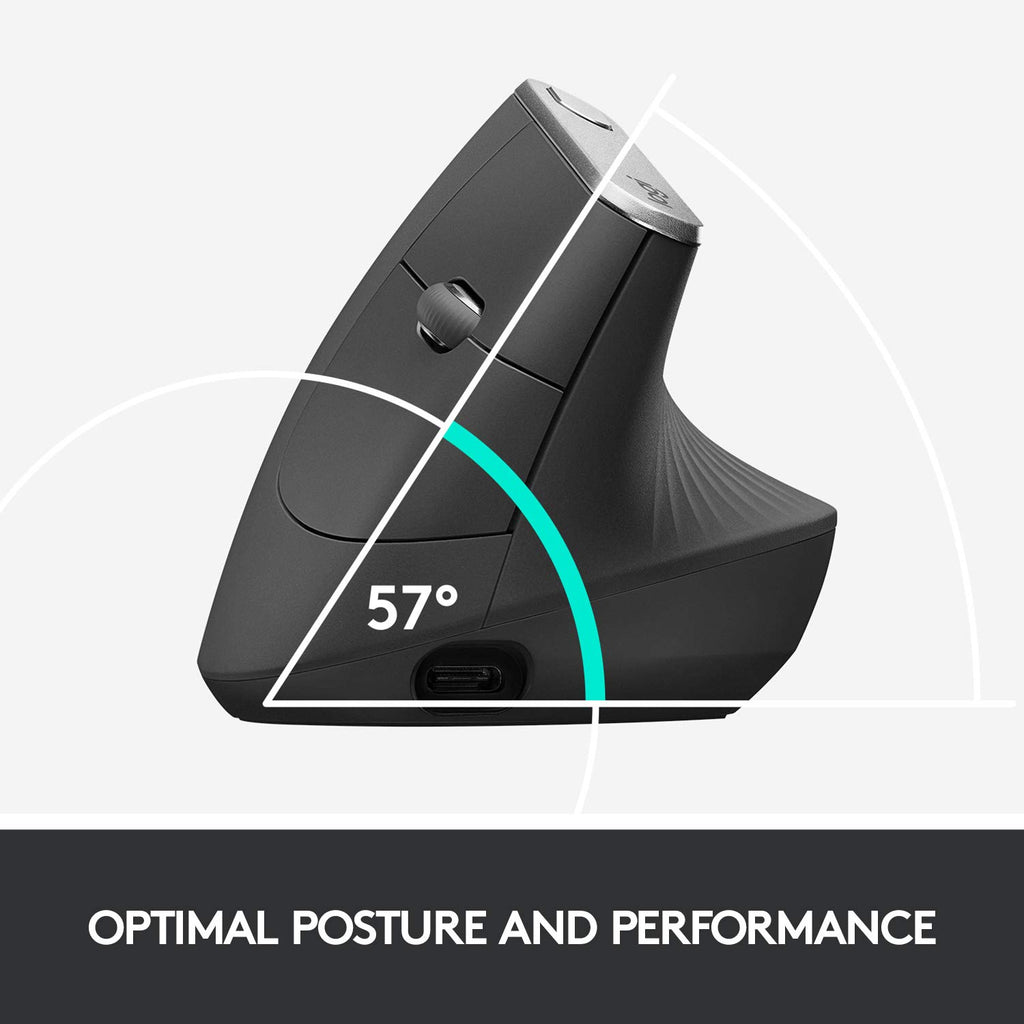 Logitech MX Vertical Wireless Mouse – Ergonomic Design Reduces Muscle Strain, Move Content Between 3 Windows and Apple Computers, Rechargeable, Graphite - Flex Gamingproduct_type