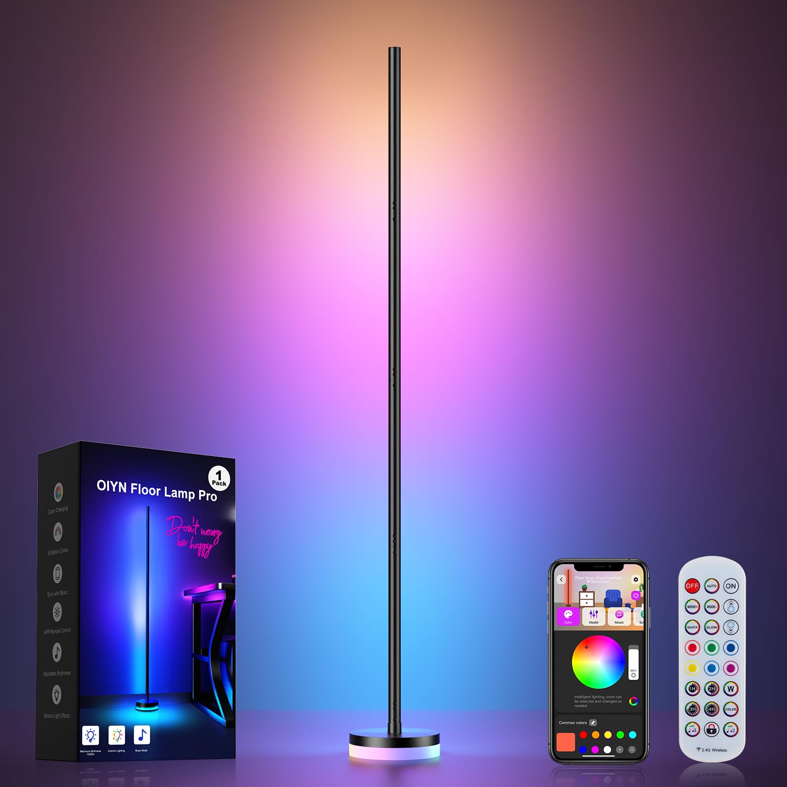 OIYN Corner Floor Lamp, RGBICW LED Corner Lamp with 1300lm Smart Modern Floor Lamp,App & Remote Control,Music Sync,Color Changing Standing Lamp for Bedroom Living Room and Gaming Rooms - Flex Gamingproduct_type
