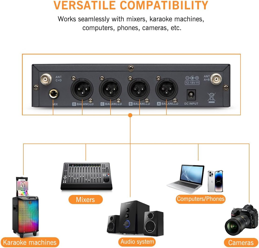UHF Wireless Microphone System with 2 Handheld & 2 Bodypacks | Includes 2 handheld and 2 bodypack microphones for church, conferences, presentations, karaoke and live events. - Flex Gamingproduct_type