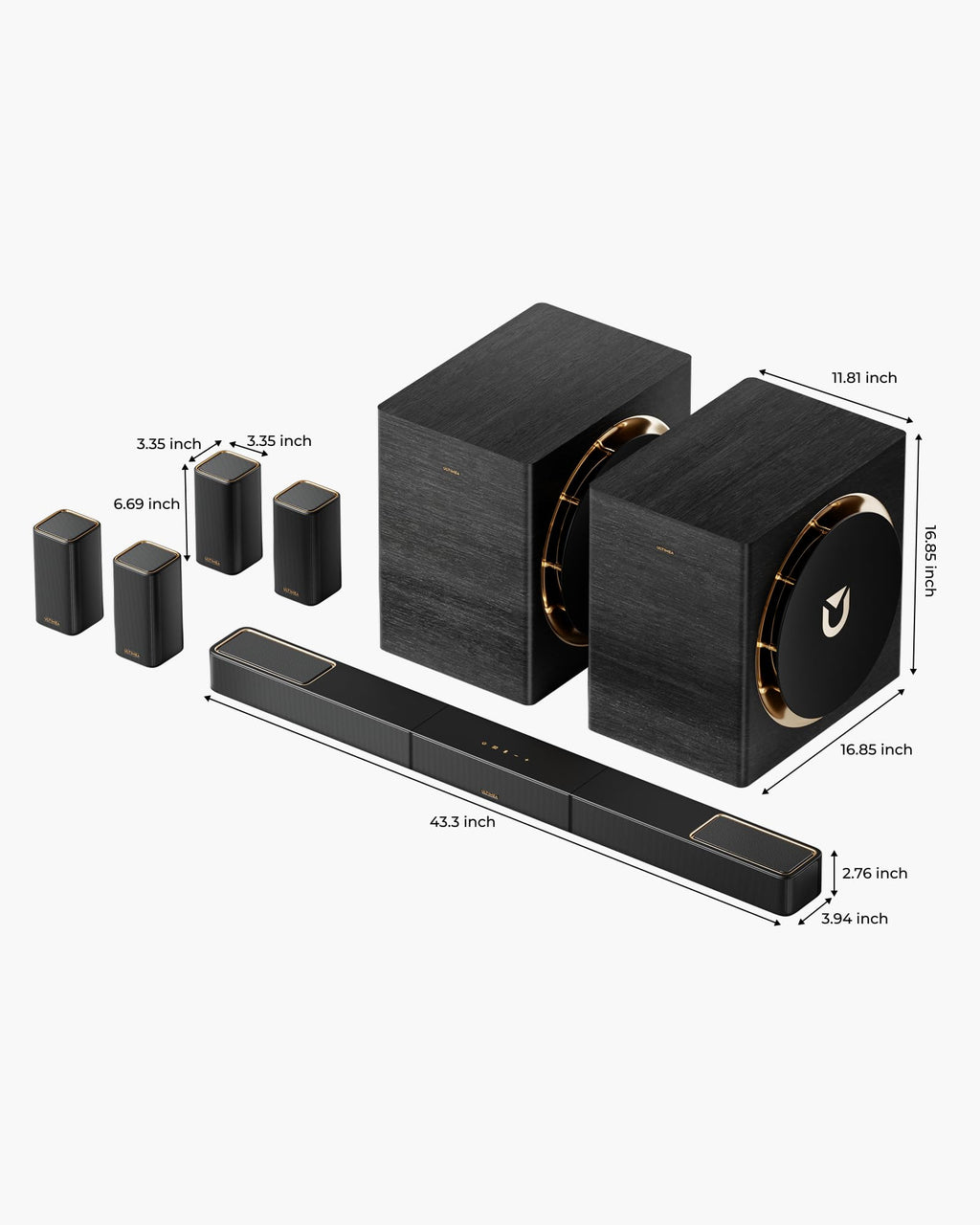 ULTIMEA Skywave X60 7.1.4ch Wireless Surround Sound System for Home Theater | with Dolby Atmos, 840W Sound Bar with 8" Wireless Subwoofer for TV, 28Hz Low Frequency, GaN Amplifier, 4K HDR Pass-Through