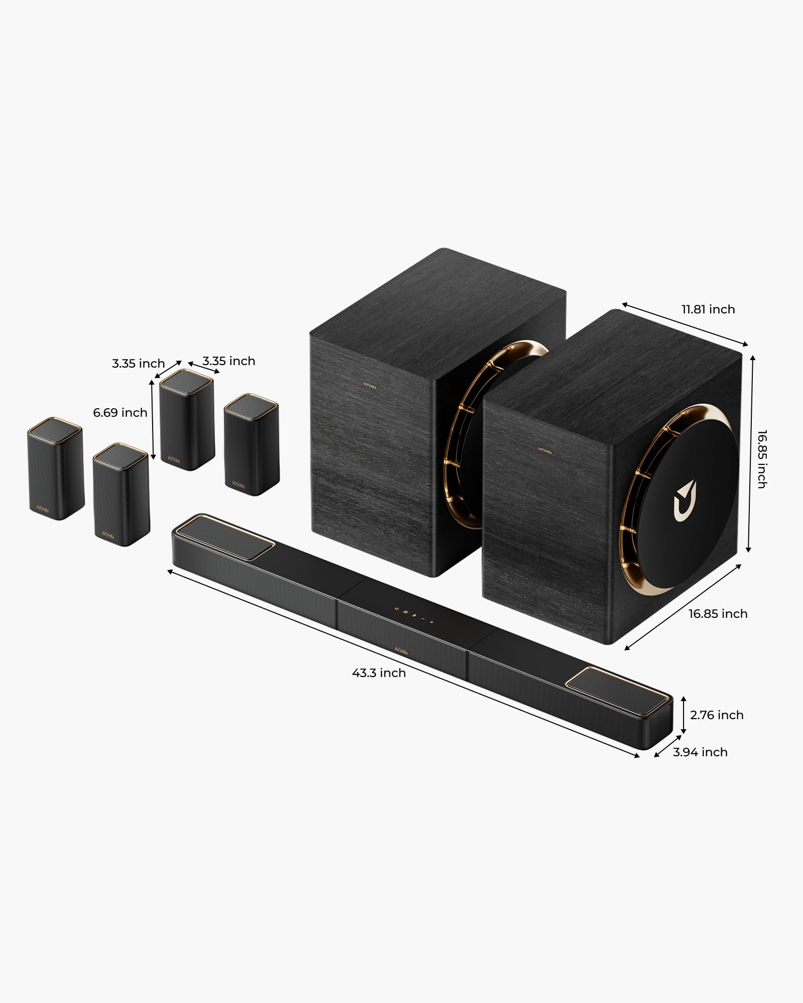 ULTIMEA Skywave X60 7.1.4ch Wireless Surround Sound System for Home Theater | with Dolby Atmos, 840W Sound Bar with 8" Wireless Subwoofer for TV, 28Hz Low Frequency, GaN Amplifier, 4K HDR Pass-Through