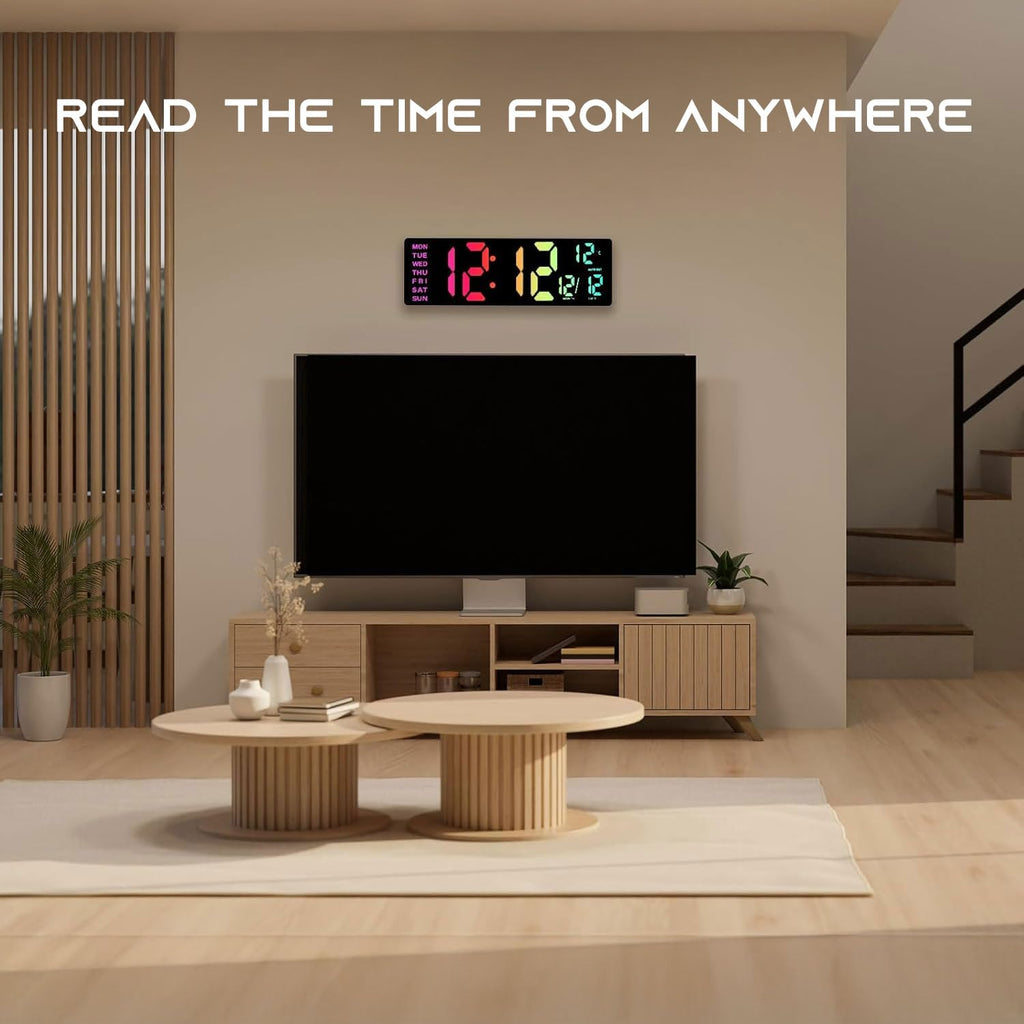EASYERA 16.5" Large Digital Wall Clock with BT Sync, RGB Lights with 11 Scenes Mode Remote Control, Dual Alarms with Big LED Display, Auto DST, Temperature for Classroom Gaming - Flex Gamingproduct_type