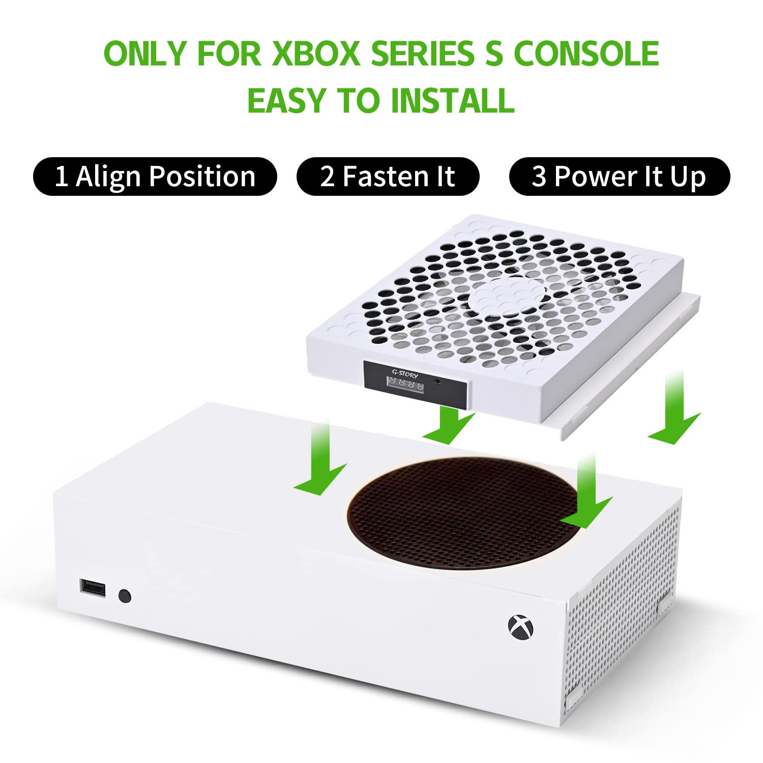 G-STORY Cooling Fan for Xbox Series S with Automatic Fan Speed Adjustable by Temperature, LED Display, High Performance Cooling, Low Noise, 3 Speed 1500/1750/2000RPM (140MM) with RGB LED (White) - Flex Gamingproduct_type