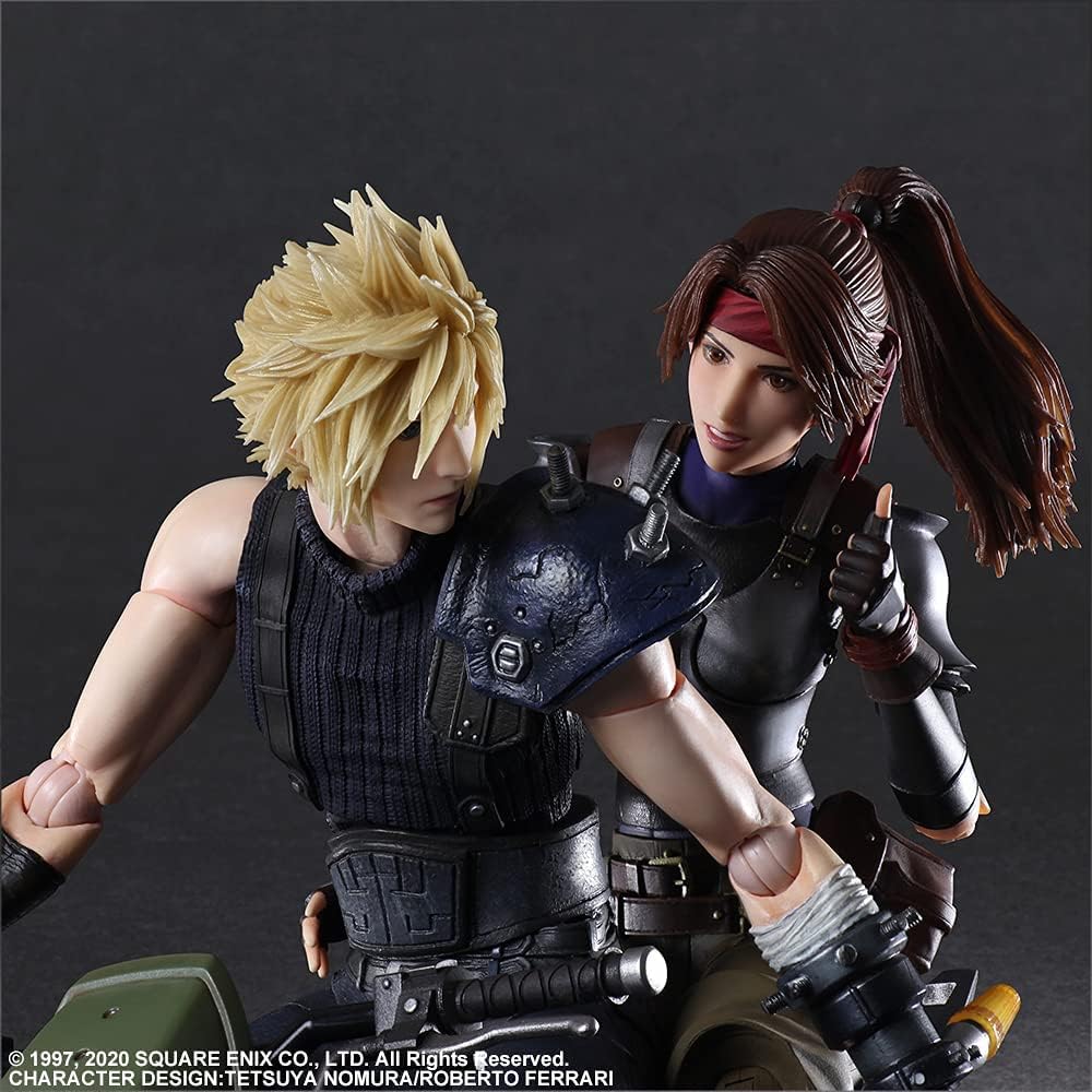 Square Enix Final Fantasy VII Remake: Cloud Strife, Jessie and Motorcycle Play Arts Kai Action Figure Set Jessie: W 3.13" x D 2.23" x H 9.72" | Final Fantasy VII 10 Inch Action Figure Play Arts Kai - Jessie with Cloud & Motorcycle Set