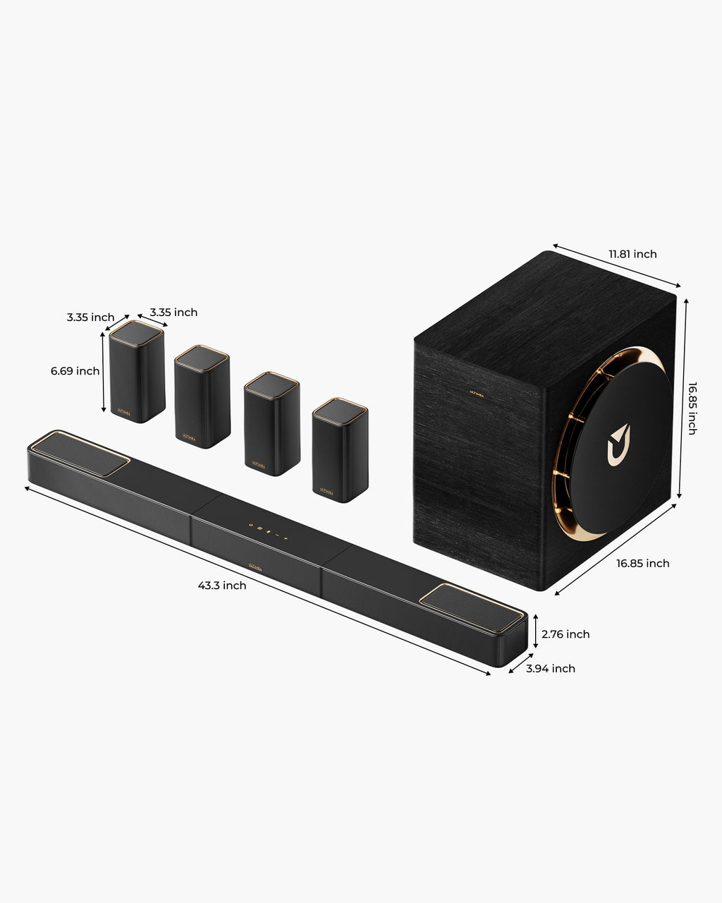 ULTIMEA Skywave X60 7.1.4ch Wireless Surround Sound System for Home Theater | with Dolby Atmos, 840W Sound Bar with 8" Wireless Subwoofer for TV, 28Hz Low Frequency, GaN Amplifier, 4K HDR Pass-Through