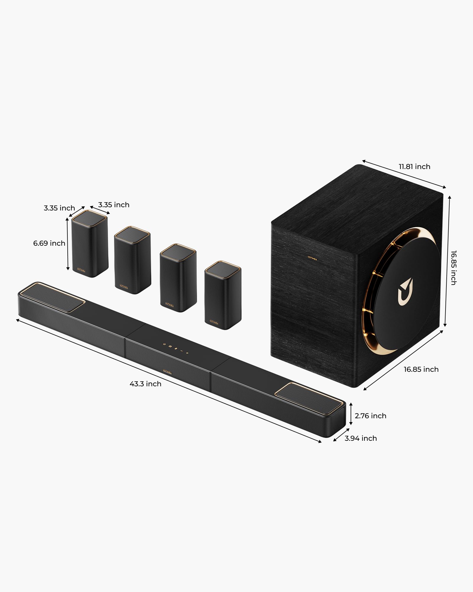 ULTIMEA Skywave X60 7.1.4ch Wireless Surround Sound System for Home Theater | with Dolby Atmos, 840W Sound Bar with 8" Wireless Subwoofer for TV, 28Hz Low Frequency, GaN Amplifier, 4K HDR Pass-Through