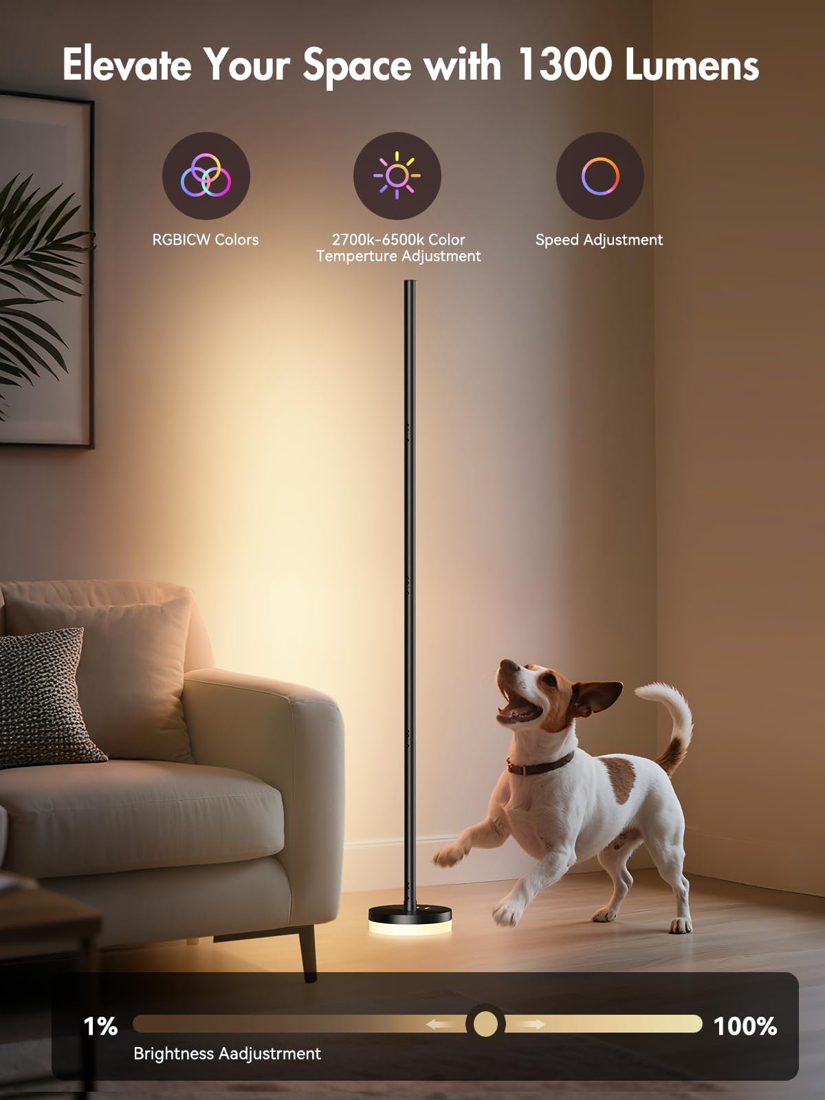 OIYN Corner Floor Lamp, RGBICW LED Corner Lamp with 1300lm Smart Modern Floor Lamp,App & Remote Control,Music Sync,Color Changing Standing Lamp for Bedroom Living Room and Gaming Rooms - Flex Gamingproduct_type