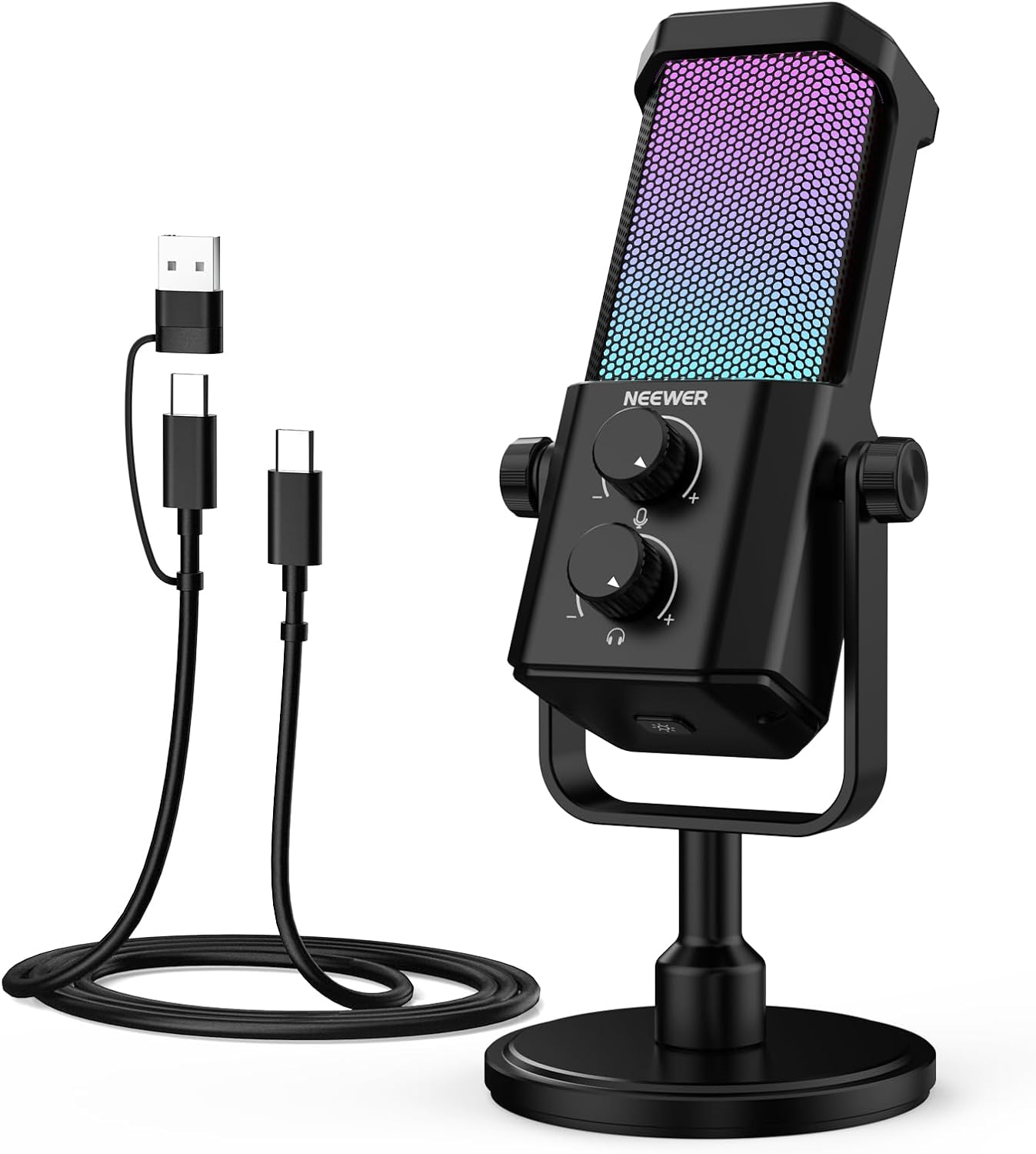 NEEWER UM01 AI Noise Canceling USB Microphone, Plug & Play Cardioid RGB Condenser Mic Mute/Music Sync/App Control for Android Windows PC Mac PS4/5 Gaming Recording Streaming Podcasting Studio Computer - Flex Gamingproduct_type