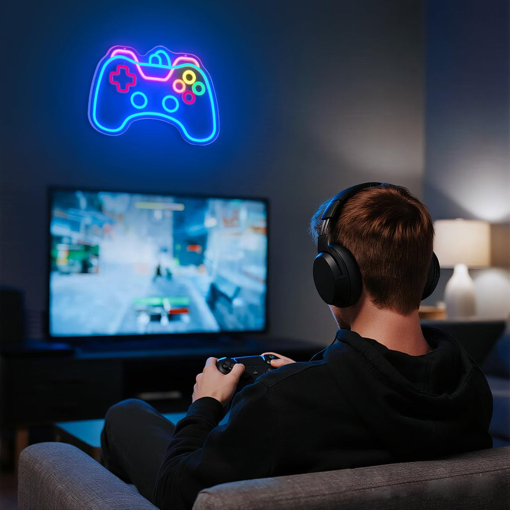 Gamer Mode Neon Sign for Gaming Room Decor, USB Powered LED Wall Light with Dimmer, Cool Gamer Setup Accessories for Bedroom, Streamer Background, Teen Boy Game Room, Man Cave