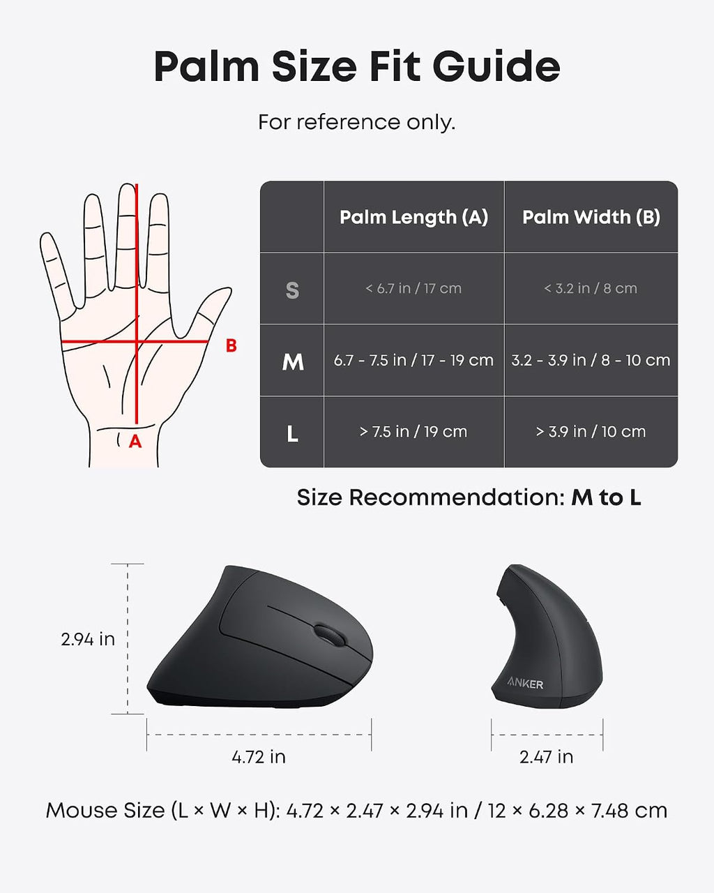 Anker 2.4G Wireless Vertical Ergonomic Optical Mouse for Work, Multi-Device Connectivity, 800/1200 /1600 DPI, 5 Buttons for Laptop, Desktop, PC - Black - Flex Gamingproduct_type