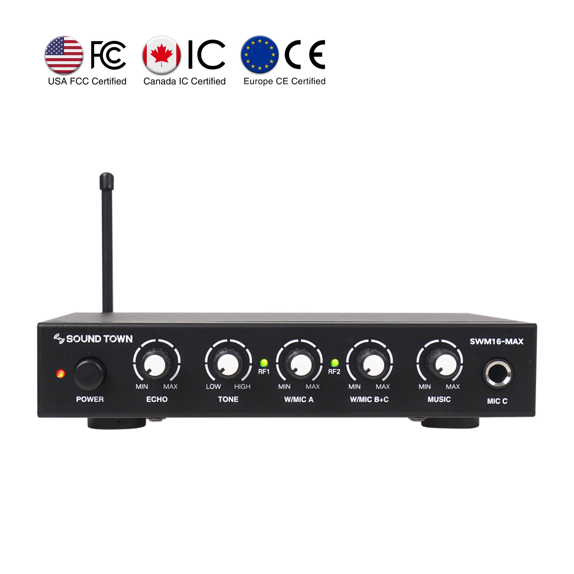 Sound Town Wireless Microphone Karaoke Mixer System with HD Audio Return Channel, Optical (Toslink), AUX, Supports Smart TV, Media Box, PC, Bluetooth, Soundbar, Receiver (SWM16-MAX) - Flex Gamingproduct_type