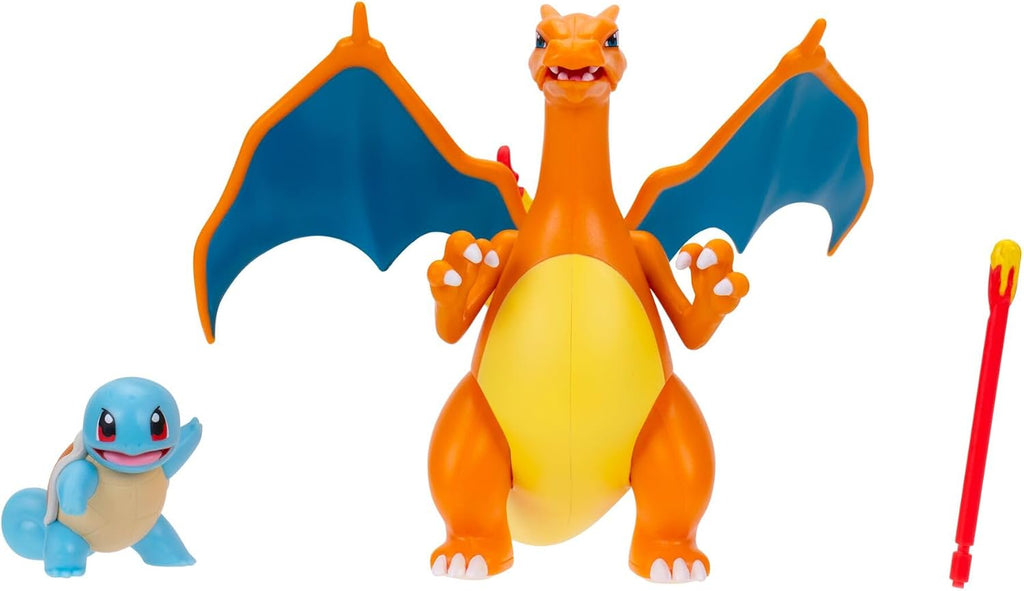Pokémon Fire and Water Battle Pack - Includes 4.5 Inch Flame Action Charizard and 2" Squirtle Action Figures - Amazon Exclsuive