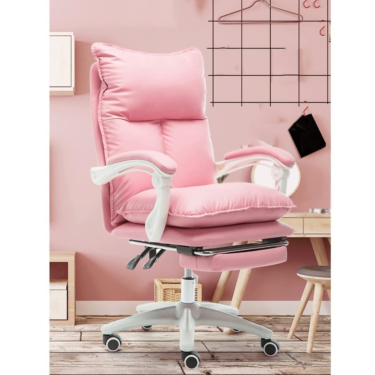 Home Office Chair Video Game Chair with Footrest Ergonomic Reclining Leather Desk Chairs Computer Gaming Chair (Color : Pink) (Beige) - Flex Gamingproduct_type
