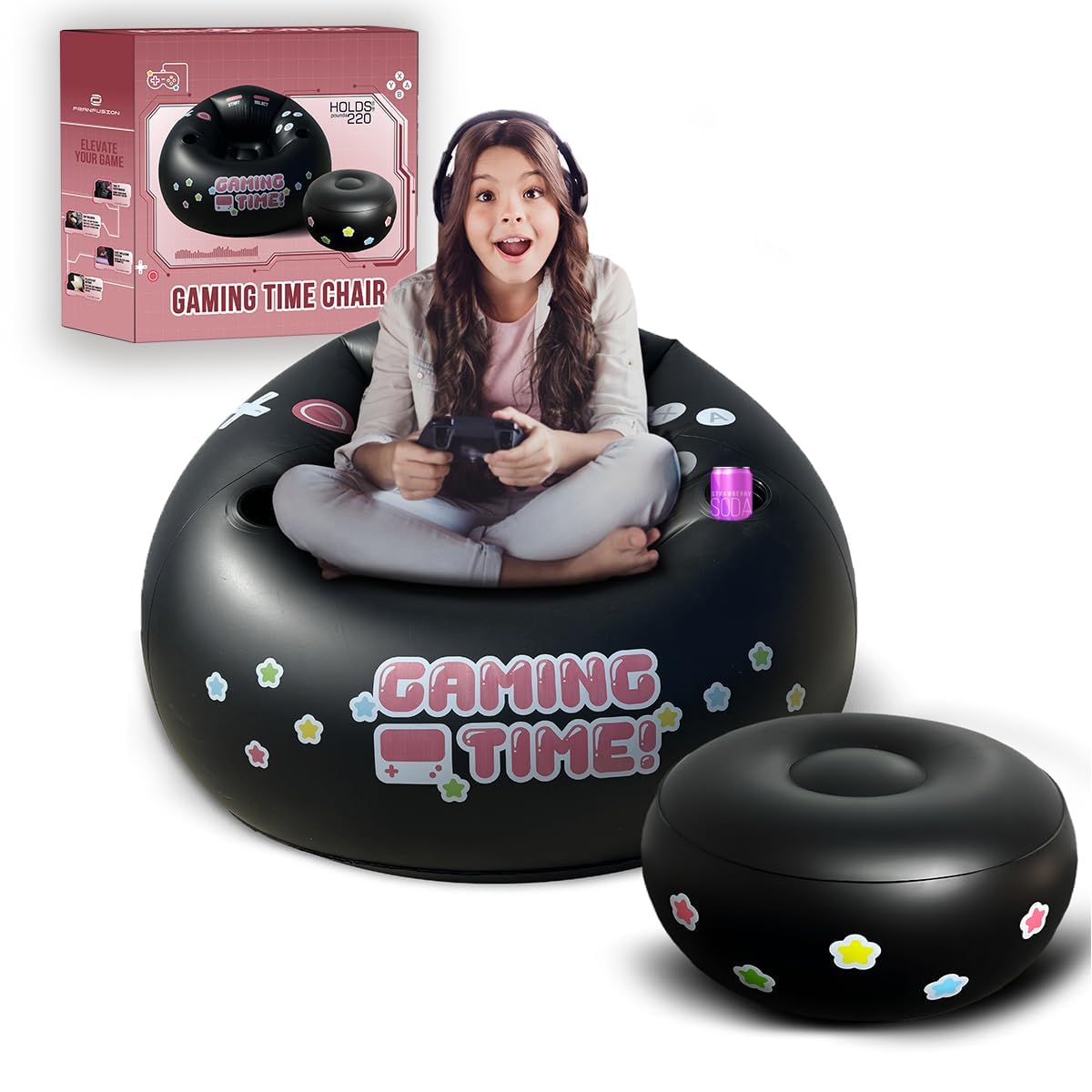 Inflatable Gaming Chair for Kids & Teens with Cup Holders and Side Pocket - This Air Gaming Bean Bag Chairs for kids is The Perfect Furniture for Gamer Room Decor - Perfect Gaming Stuff for boys 4-12 - Flex Gamingproduct_type