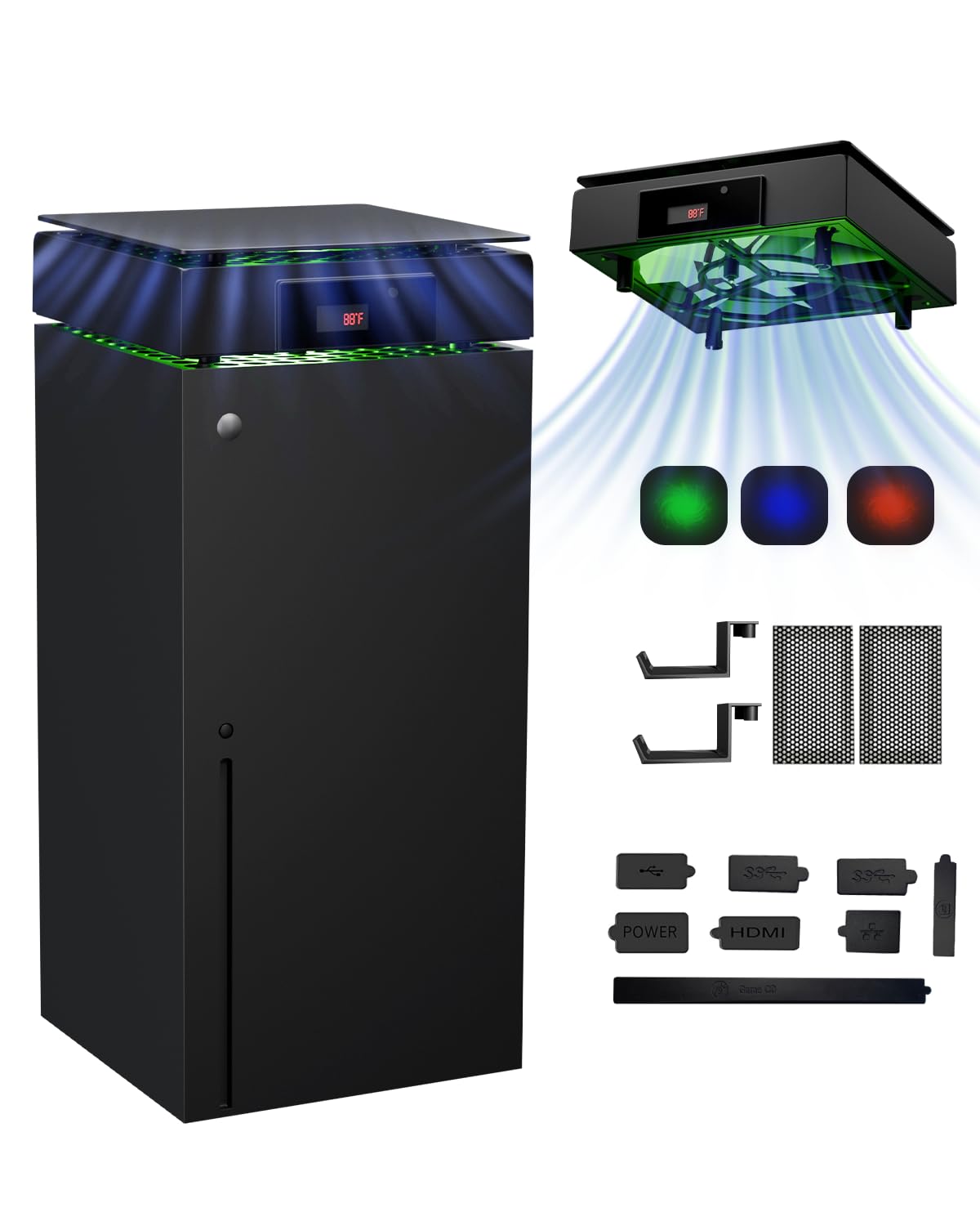 DEPGI Cooling Fan for Xbox Series x, Featuring Automatic Fan Speed Adjustment Based on Temperature, LED Display Screen, Low Noise, Easy Installation, 3 speeds, with RGB LED - Flex Gamingproduct_type