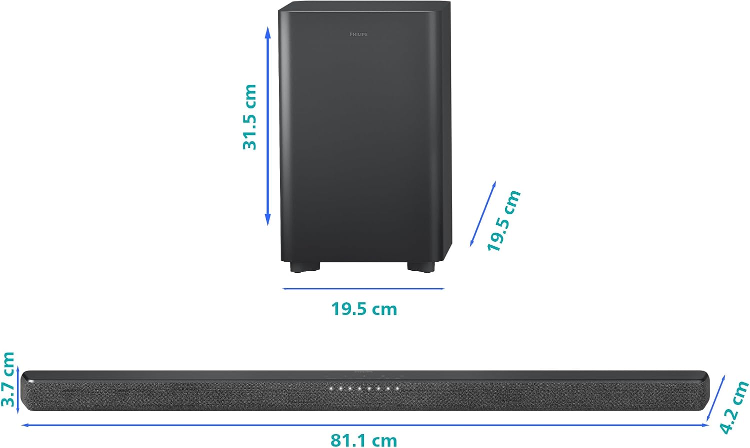 Philips TAB6200 2.1 Channel Soundbar with Wireless Subwoofer - Bluetooth, HDMI eARC, Dolby Atmos, DTS Virtual:X, 240W Max Power, Black - Flex Gamingproduct_type