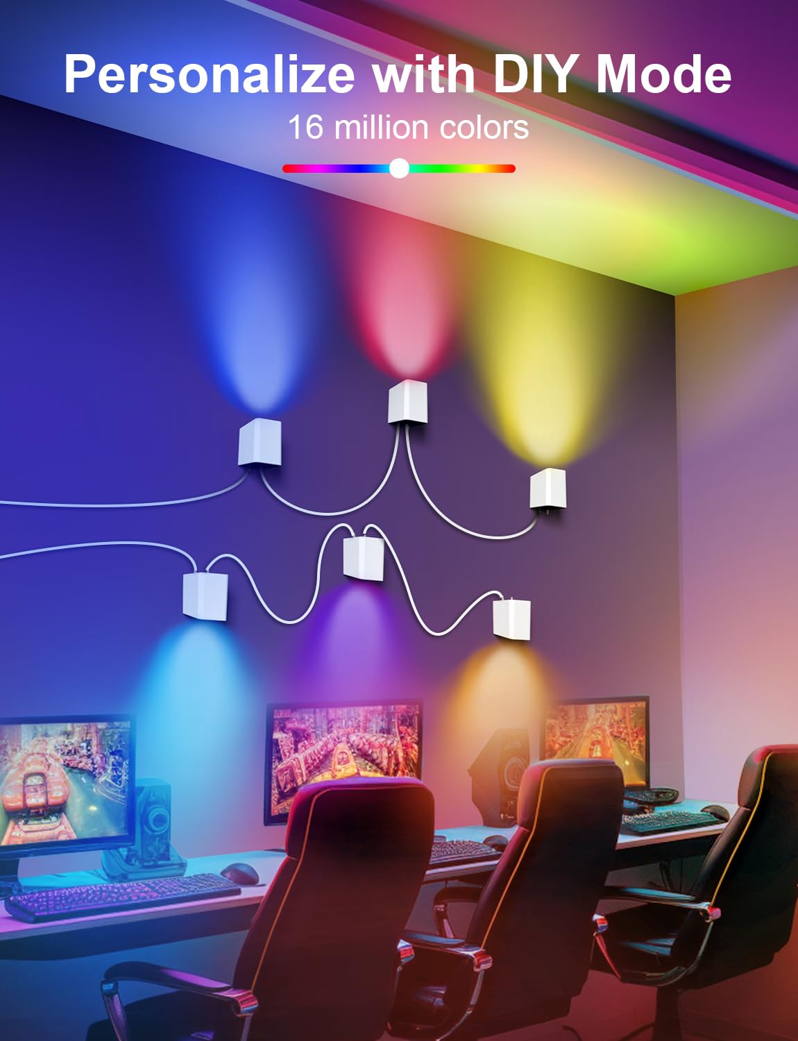 APPECK Smart Wall Sconces 4 Pack, LED Wall Lights RGBCW 8FT, Indoor Dimmable Sconce Lights for Living Room, Bedroom, Game Room, Home Decoration, Music Sync Ambient Lighting Compatible with Alexa - Flex Gamingproduct_type