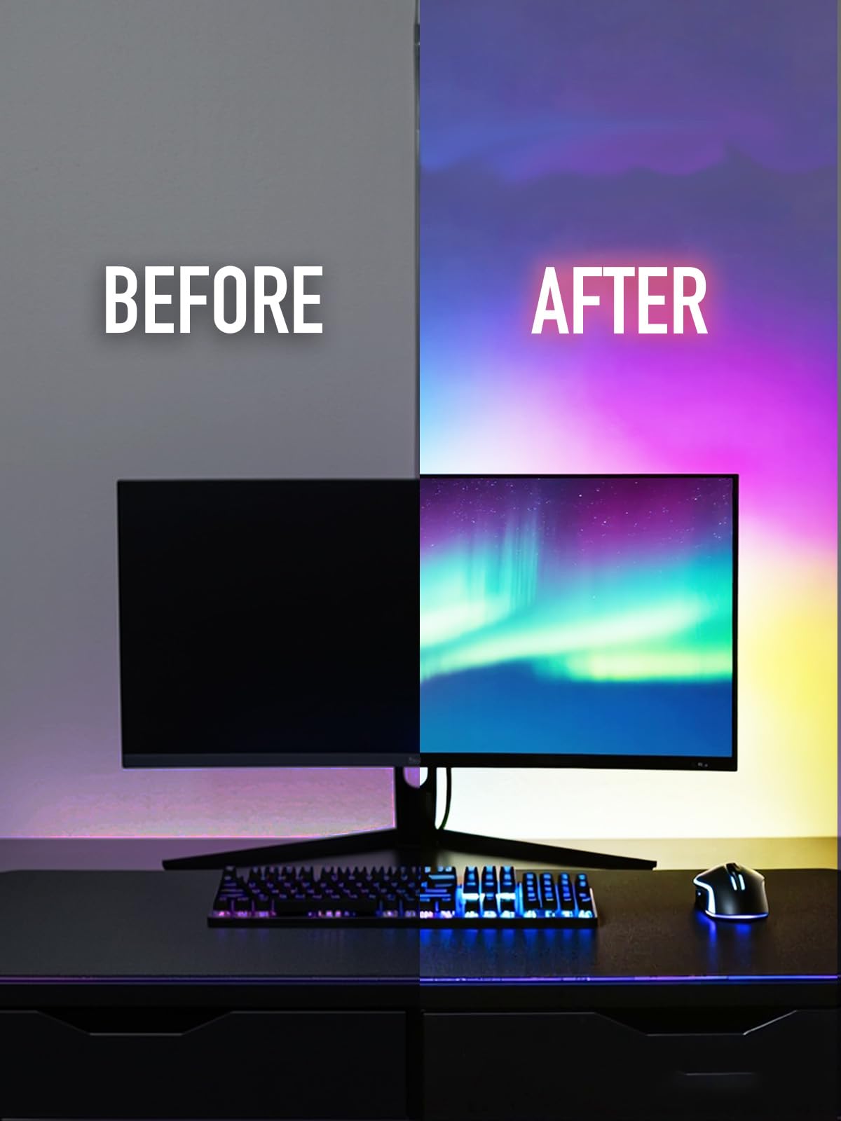 RGB LED Backlights for Monitor, Smart App Control Multiple Modes, Music Sync, USB Port (for 24in Monitor, Standard) - Flex Gamingproduct_type