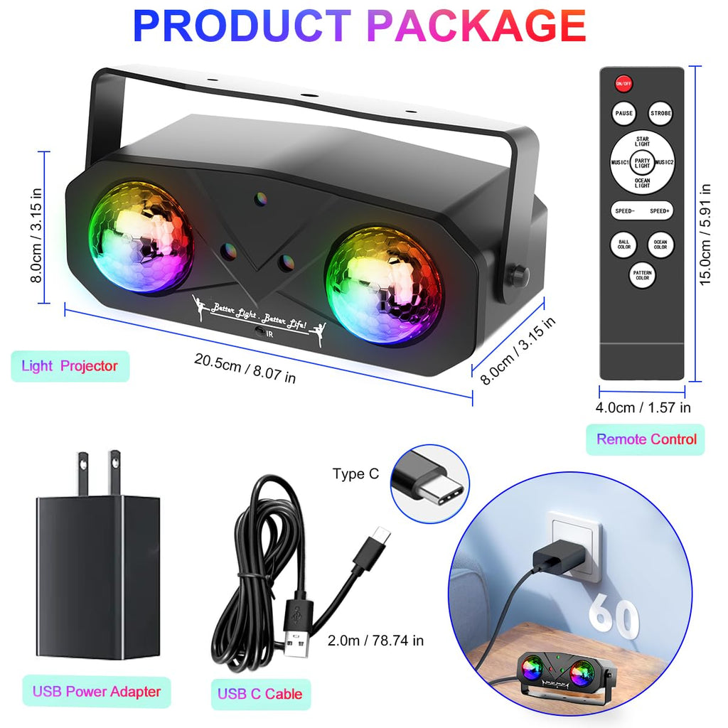 Party Lights,Disco DJ Strobe Light Rave Stage Projector Effect Dance Club Light Sound Activated with Remote Control for Parties Home Show KTV Pub Dance Christmas