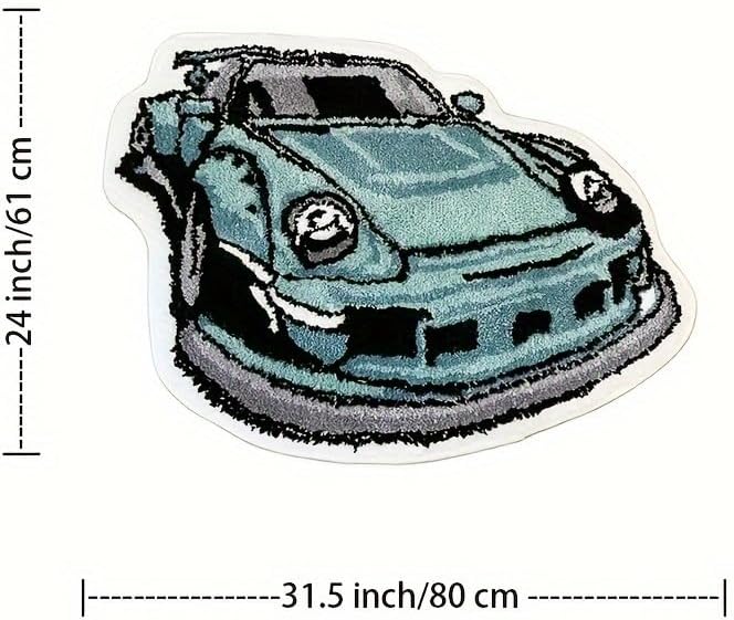 LAKEA Enthusiast Green Sports Car Shaped Flocking Rug Irregular Geometric Carpet Bed Side Anti Slip Floor Pad Doormat Aesthetic Home (31.5 X24 Inch) - Flex Gamingproduct_type